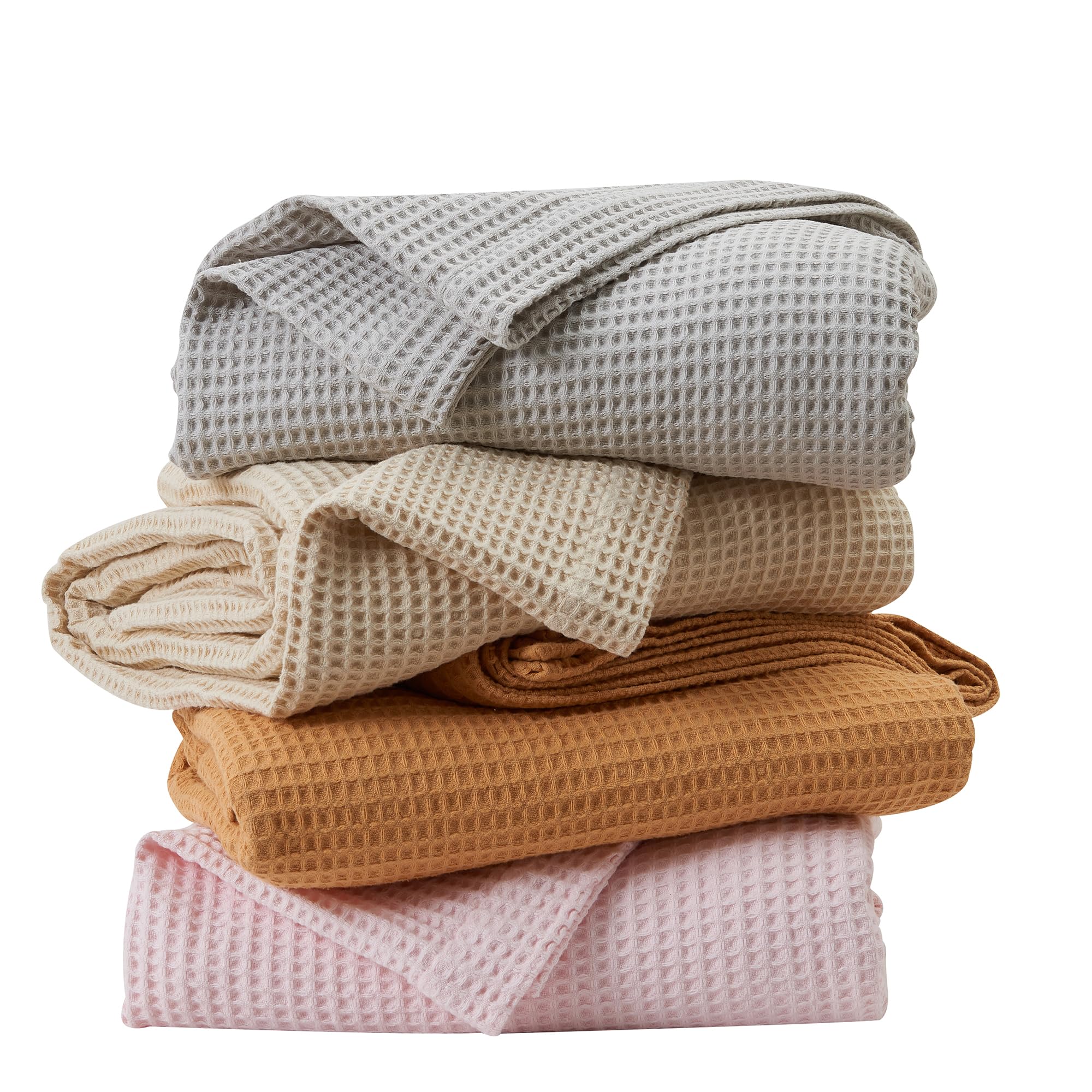 100% Cotton Blanket For Twin Size Bed - Taupe Waffle Weave Lightweight Summer Bed Blanket - 90X66In Prewashed Breathable, Woven,