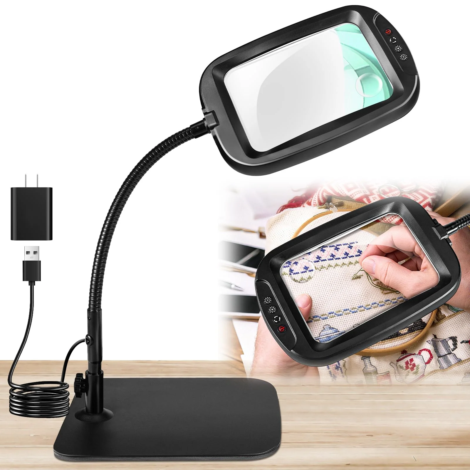 10X 30X 7 Inch Extra Large Magnifying Glass with Light and Stand, 5 Color Modes Magnifying Lamp Adjustable Lighting Level, Flexi