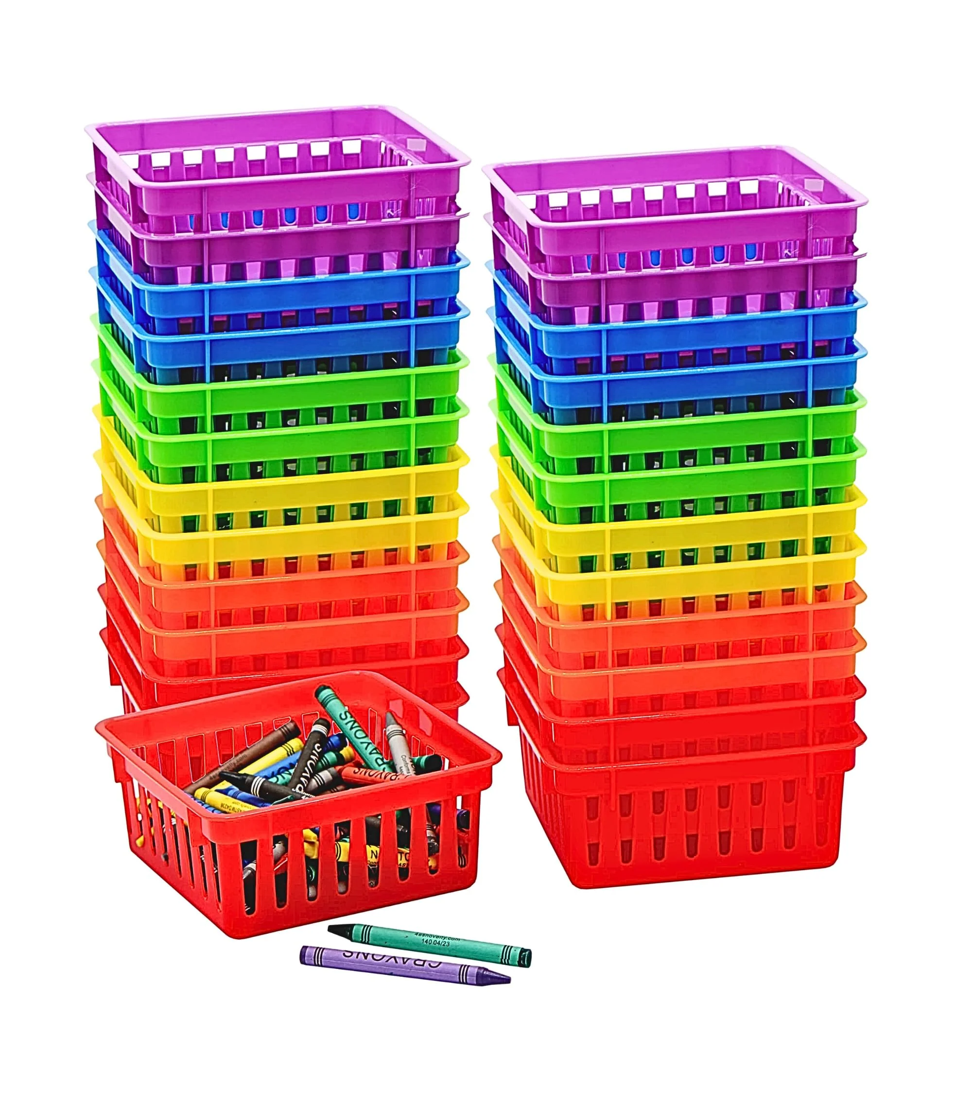 4E'S Novelty 24 Pack Small Classroom Storage Baskets, Pack Bulk, Square 4.5' Sturdy Plastic Colorful Crayon & Pencil Container,