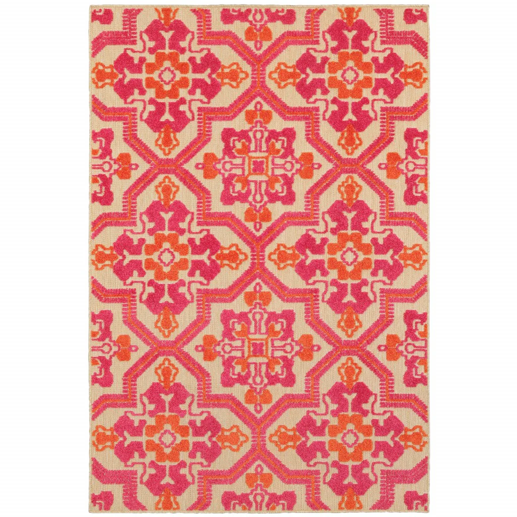 6 X 9 Pink And Orange Medallion Indoor Outdoor Area Rug