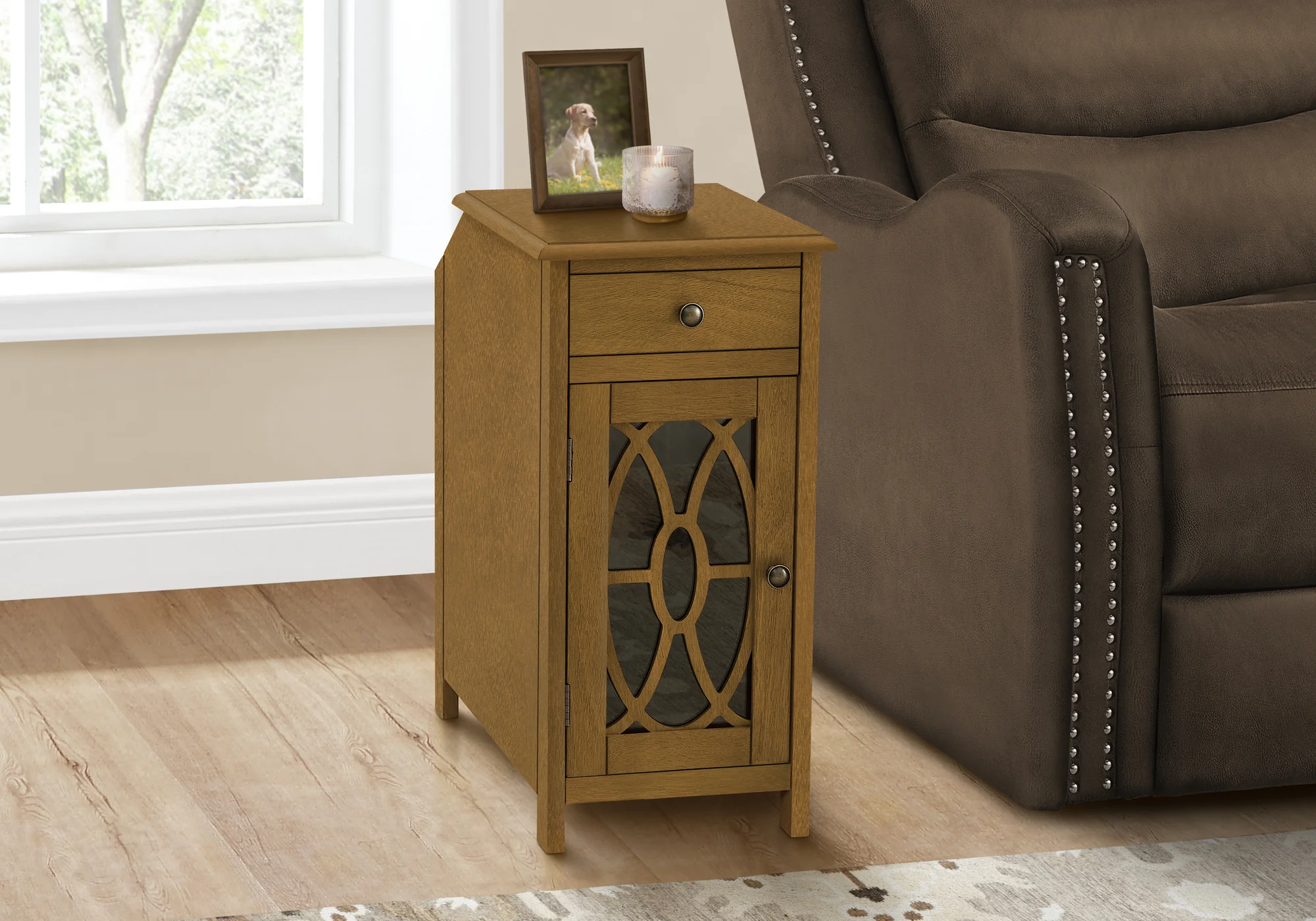Accent Table, Side Table, End, Narrow, Nightstand, Bedroom, Storage Drawer, Lamp, Brown Veneer, Traditional