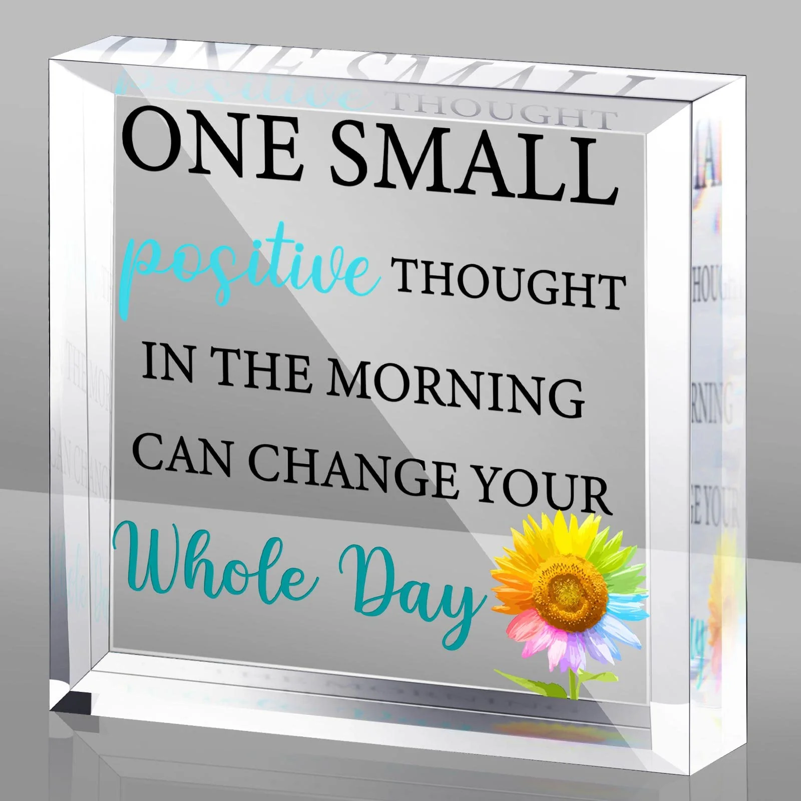 Acrylic Motivational Gifts for Women Men Inspirational Desk Decor One Small Positive Thought in the Morning Can Change Your Whol