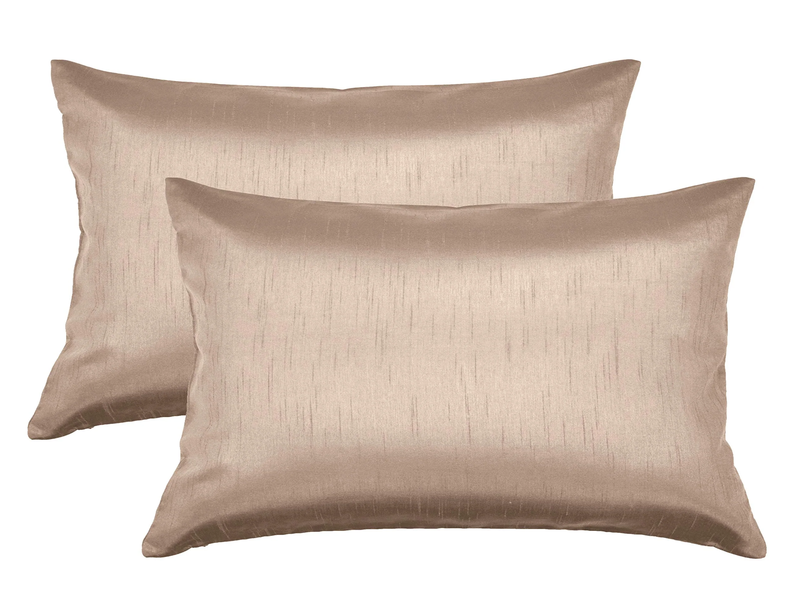 Aiking Home 12X18 Inches Faux Silk Rectangular Throw Pillow Cover, Zipper Closure, Sand (Set Of 2)