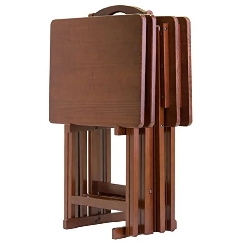 Alex 5-Piece Snack Table Set | Solid Wood | Foldable Tables with X-Frame Bases | Walnut Finish | Easy Storage | Holds up to 25 l