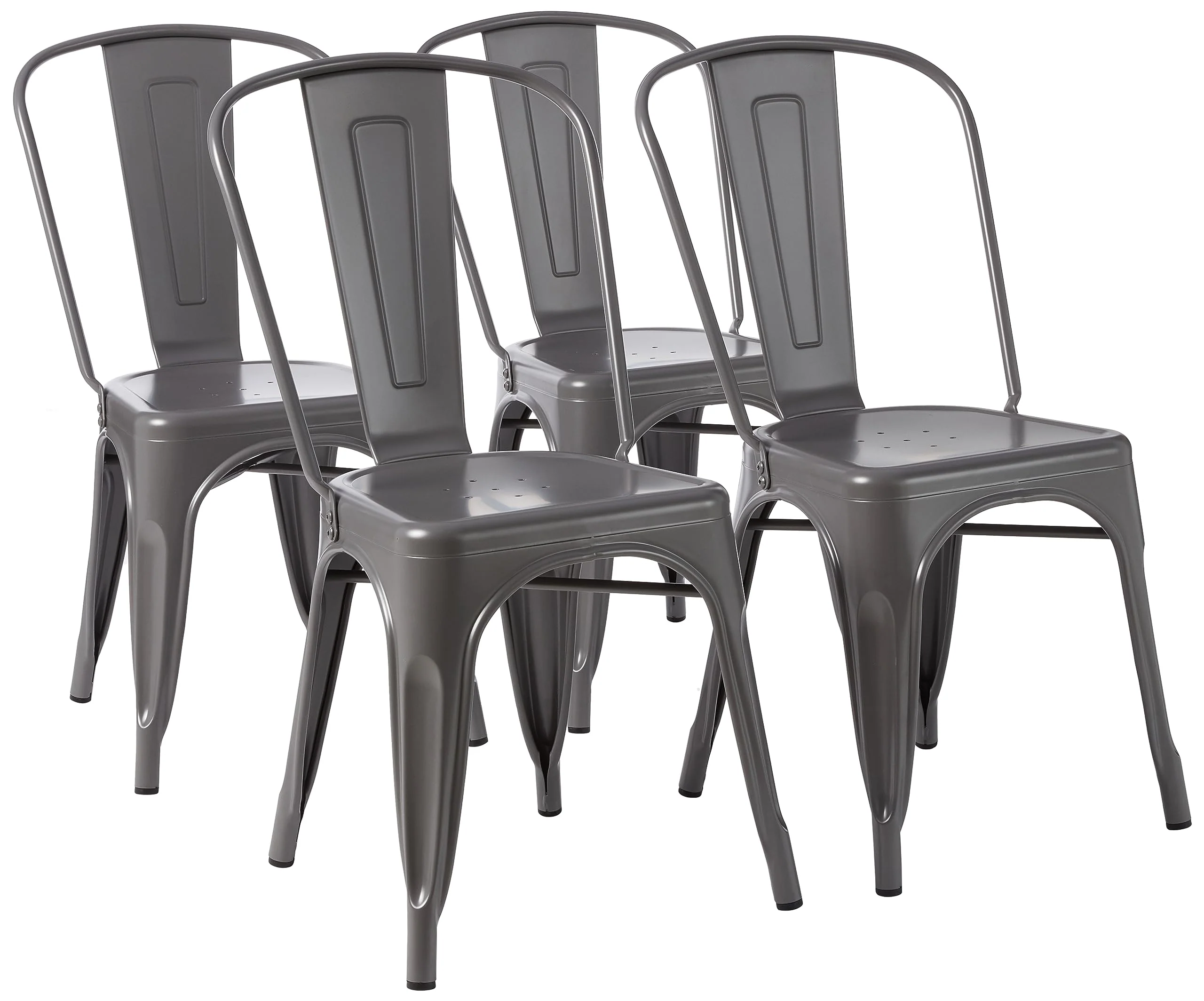 Amazon Basics Metal Dining Chairs, 4 Count, Dark Grey, 20.1 x 17.1 x 33.5 inches