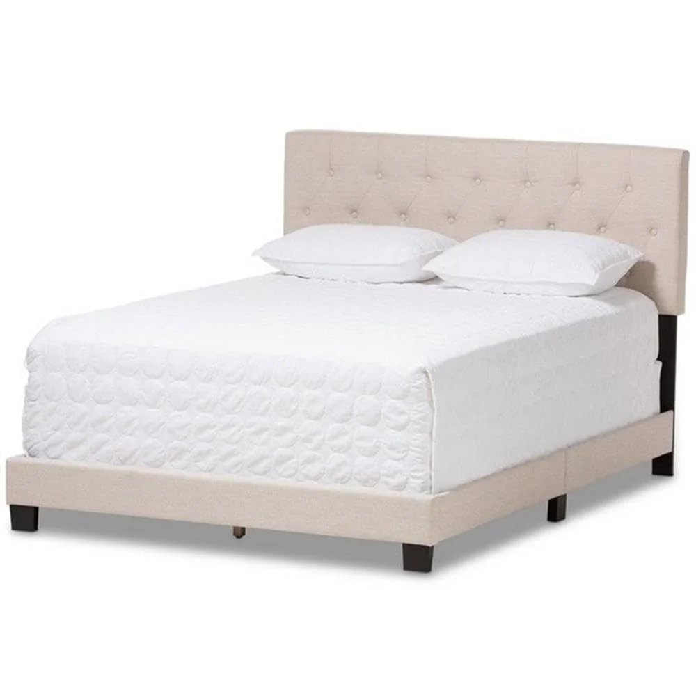 Baxton Studio Cassandra Modern and Contemporary Light Beige Fabric Upholstered King Size Bed Light Beige/Contemporary/Fabric Pol