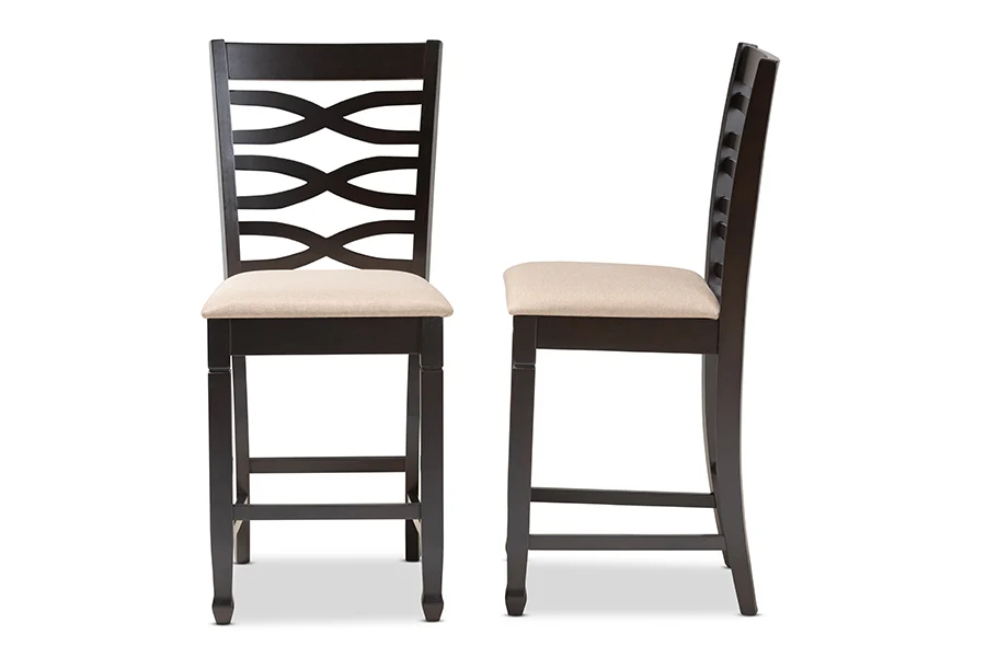 Baxton Studio Lanier Modern And Contemporary Sand Fabric Upholstered Espresso Brown Finished Wood Counter Height Pub Chair Set Of 2 -Like New