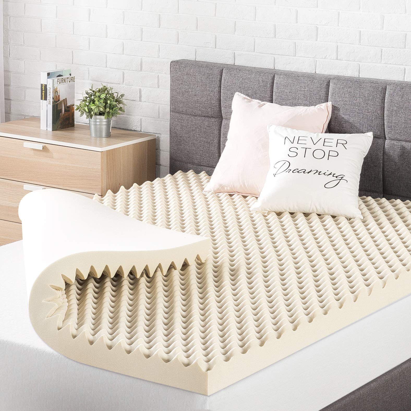 Best Price Mattress 3 Inch Egg Crate Memory Foam Mattress Topper With Copper Infusion, Certipur-Us Certified, Twin, Beige, 3' F