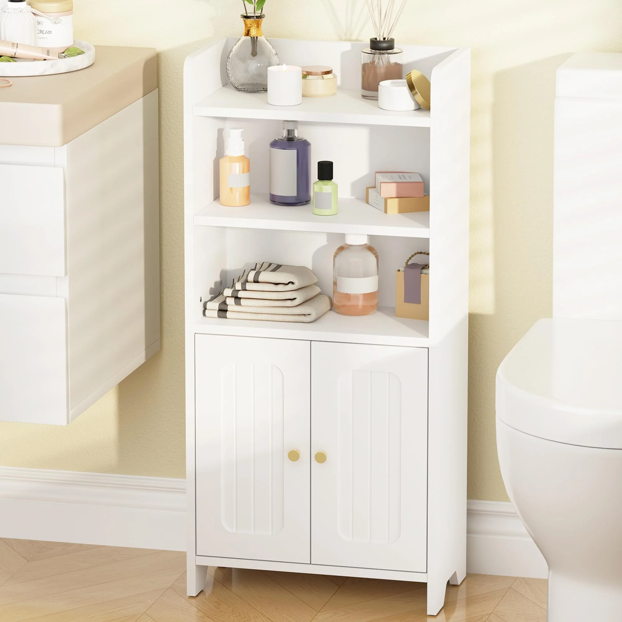 BEWISHOME Bathroom Storage Cabinet, Small Floor Cabinet, Toilet Paper Cabinets with 2 Doors and Shelves, Bathroom Organizers and