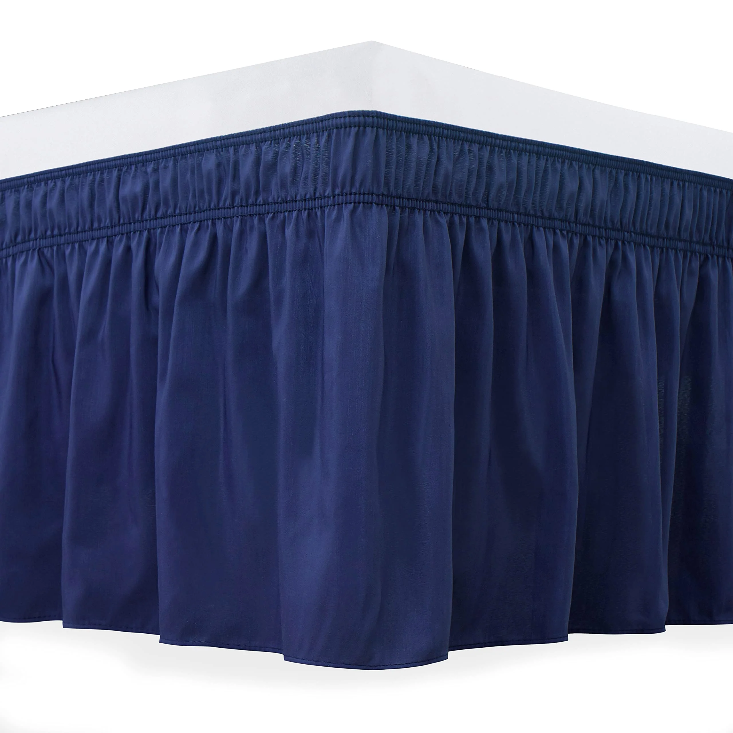 Biscaynebay Wrap Around Bed Skirts For Queen Beds 16' Drop, Navy Adjustable Elastic Dust Ruffles Easy Fit Wrinkle & Fade Resist