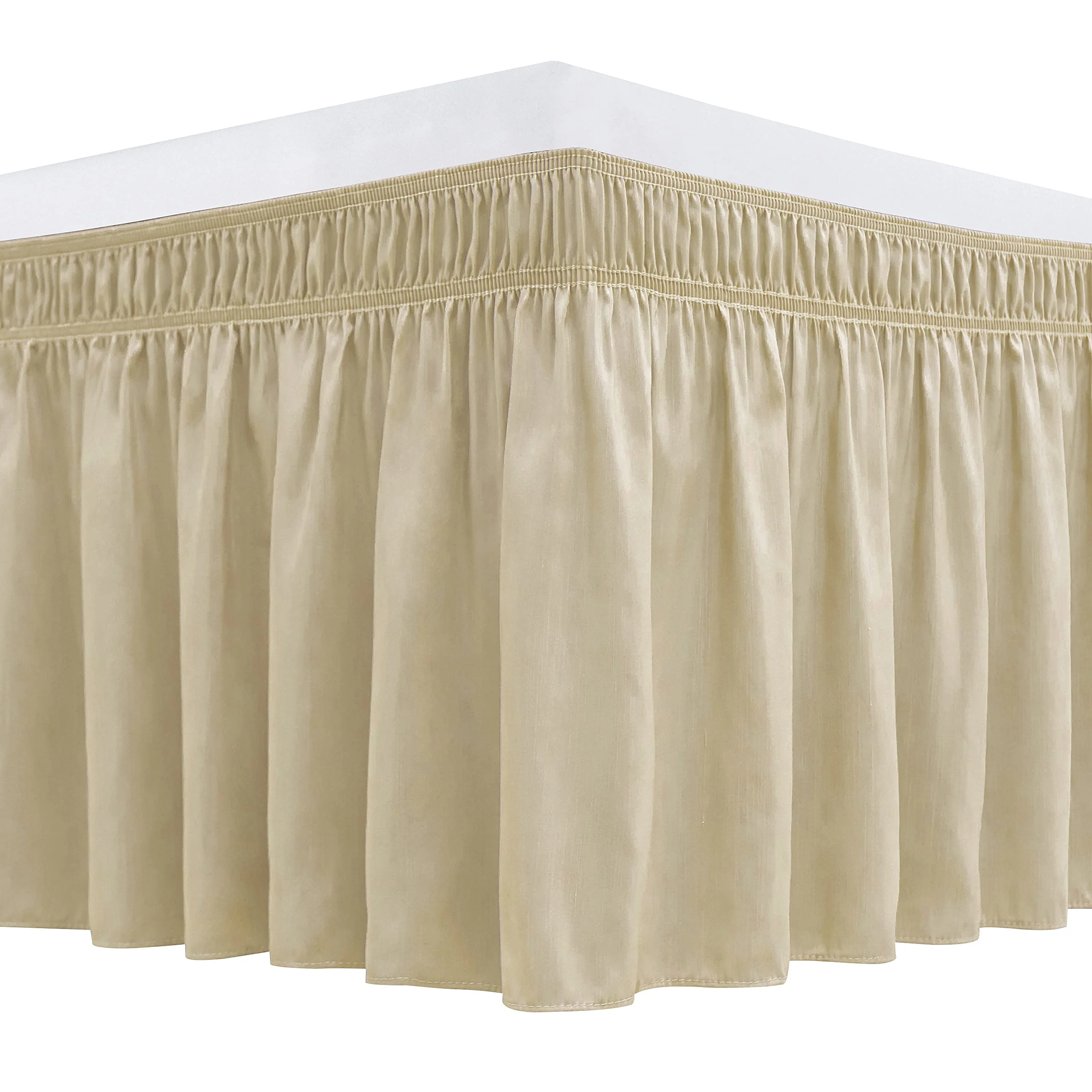 Biscaynebay Wrap Around Bed Skirts For Queen Beds 16' Drop, Sand Adjustable Elastic Dust Ruffles Easy Fit Wrinkle Resistant Sil