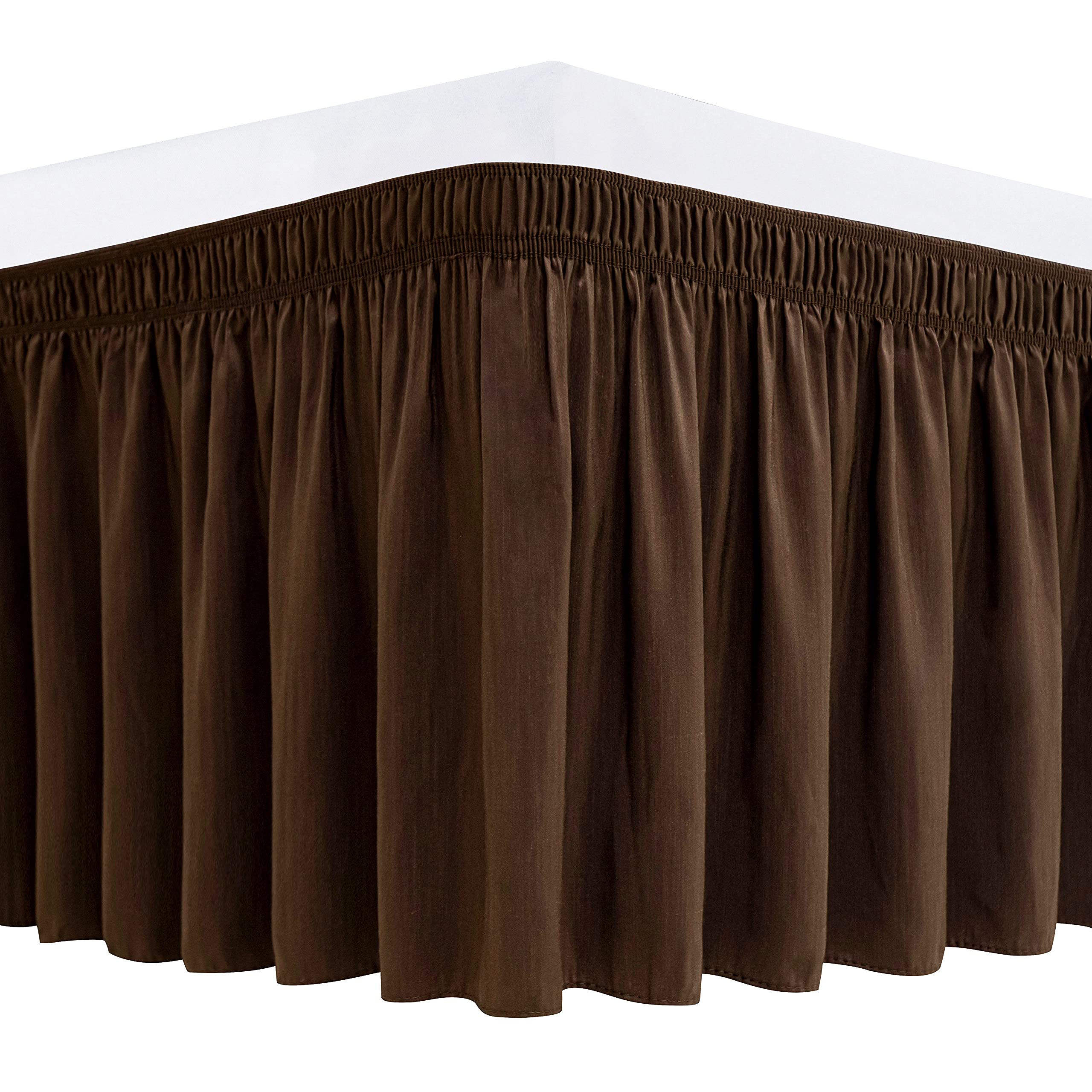Biscaynebay Wrap Around Bed Skirts For Queen Size Beds 18' Drop, Brown Adjustable Elastic Dust Ruffles Easy Fit Wrinkle Resista