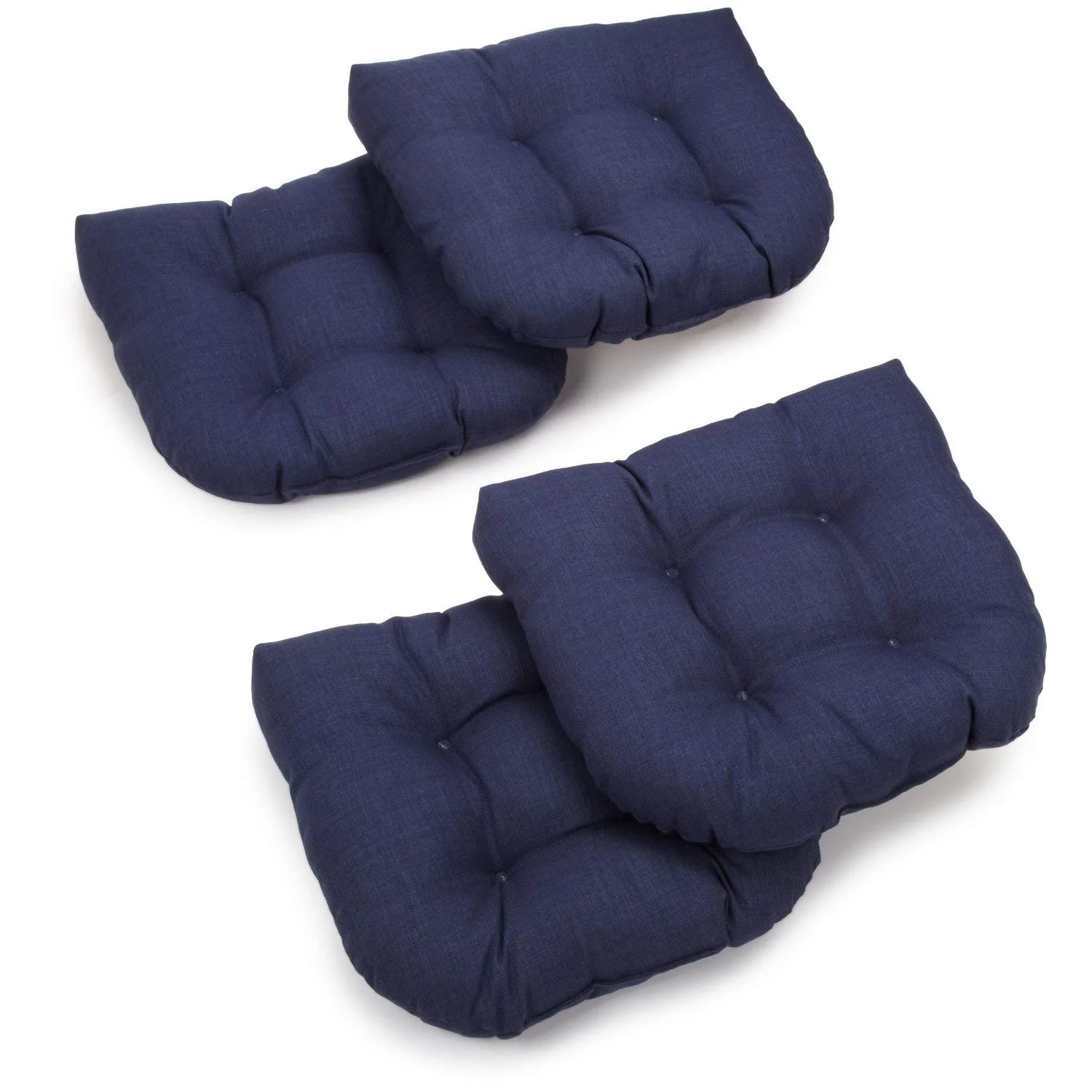 Blazing Needles Outdoor Spun Poly 19-Inch by 19-Inch by 5-Inch All Weather UV Resistant U-Shaped Cushions, Azul, Set of 4