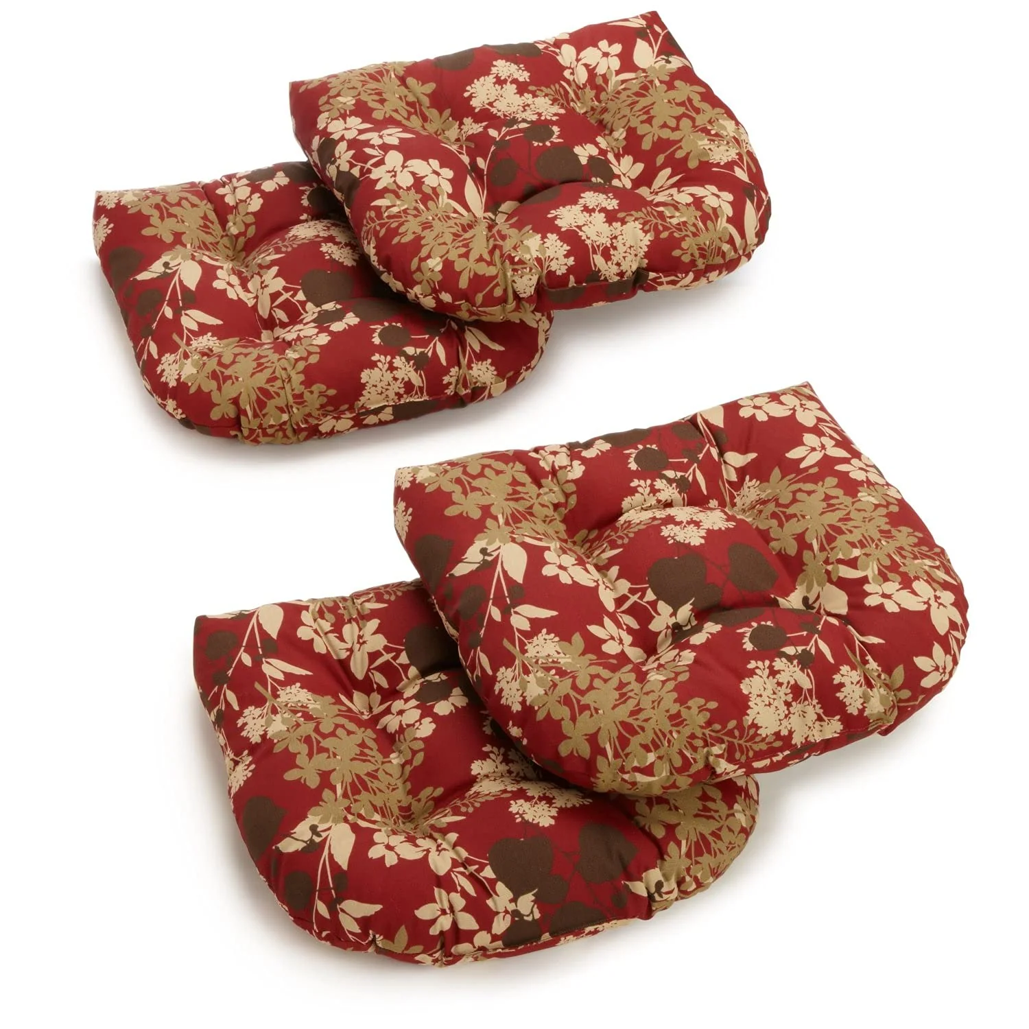 Blazing Needles Outdoor Spun Poly 19-Inch by 19-Inch by 5-Inch All Weather UV Resistant U-Shaped Cushions, Montfleuri Sangria, S