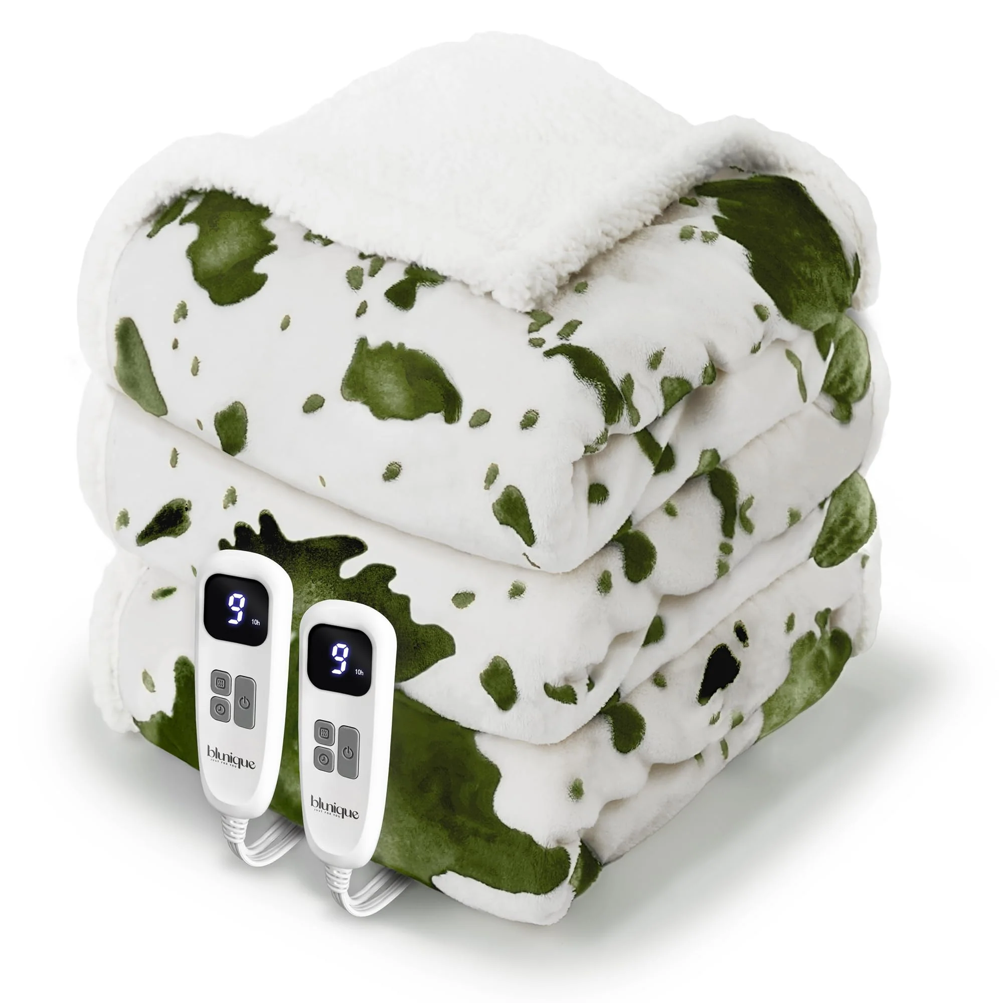 blunique Cow Print Electric Heated Blanket Queen-Dual Control Heating Blanket Queen Size with 10 Heat Levels & 10 Hours Auto-Off