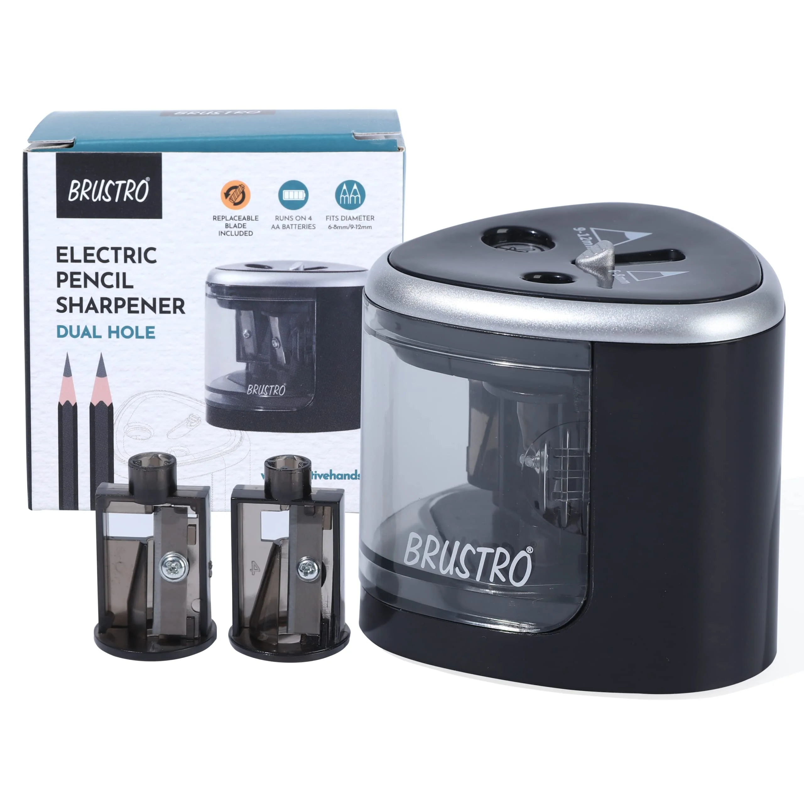 Brustro Double Hole Battery Operated Pencil Sharpener | Auto Feed For Charcoal, Graphite And Pastel Pencils | Ideal For Artists