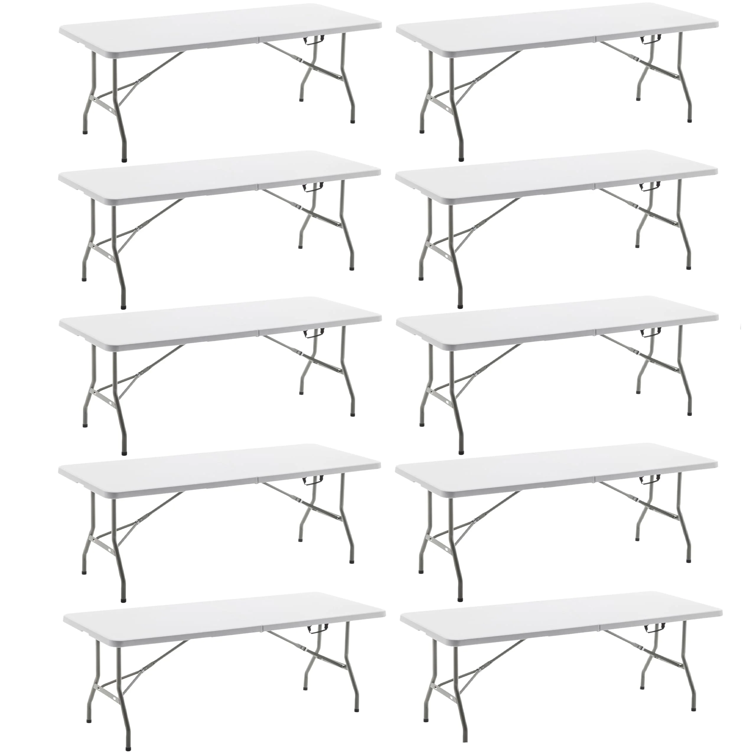 BTEXPERT Set of 10, Fold-in-Half Folding Utility Table 6 Feet 72 x 29.5 Lightweight Portable Carrying Handle Indoor Outdoor Picn