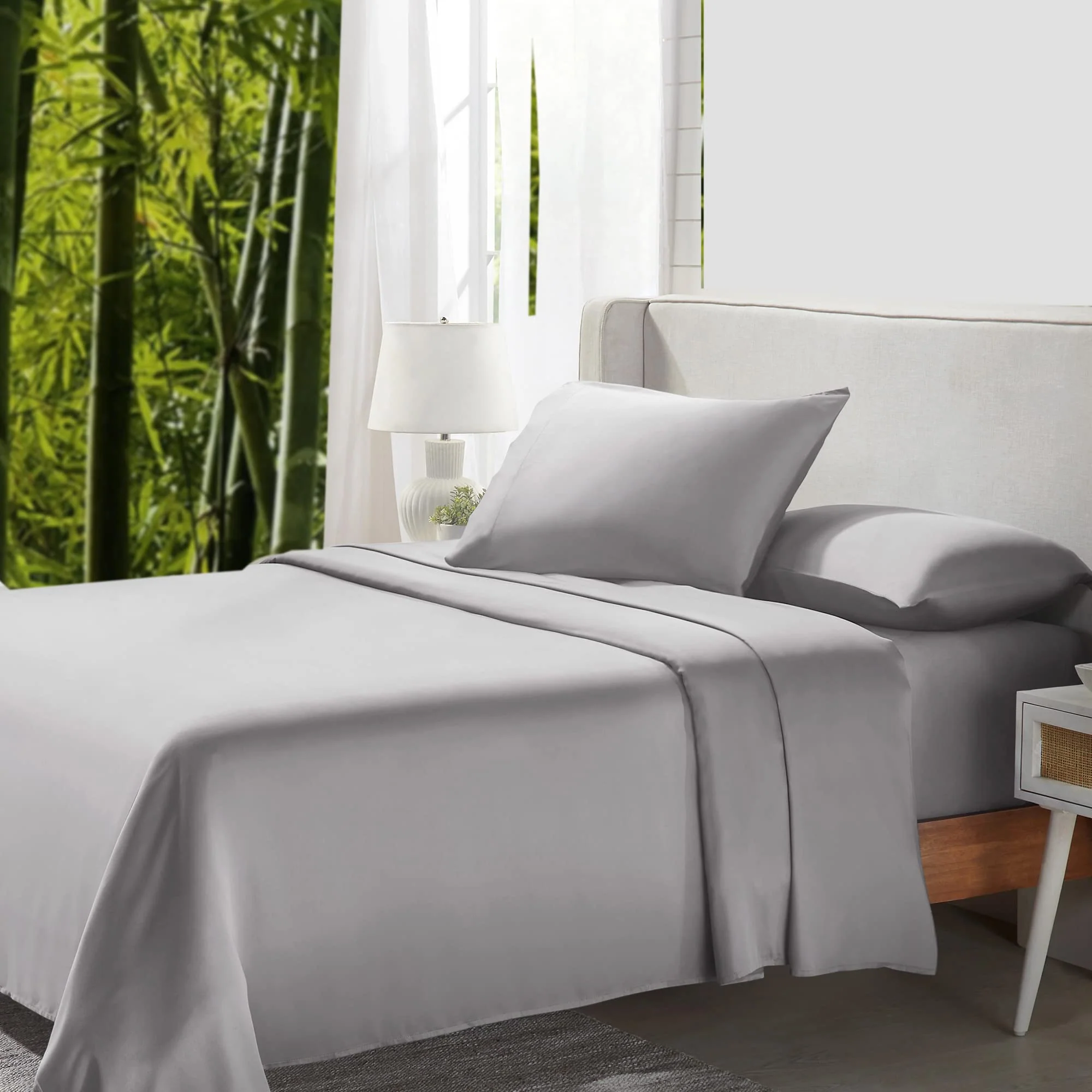 California Design Den Rayon From Bamboo Sheets King, 4 Piece Set, Luxury Cooling Sheets King Size Bed, Silver Gray Sheets With D