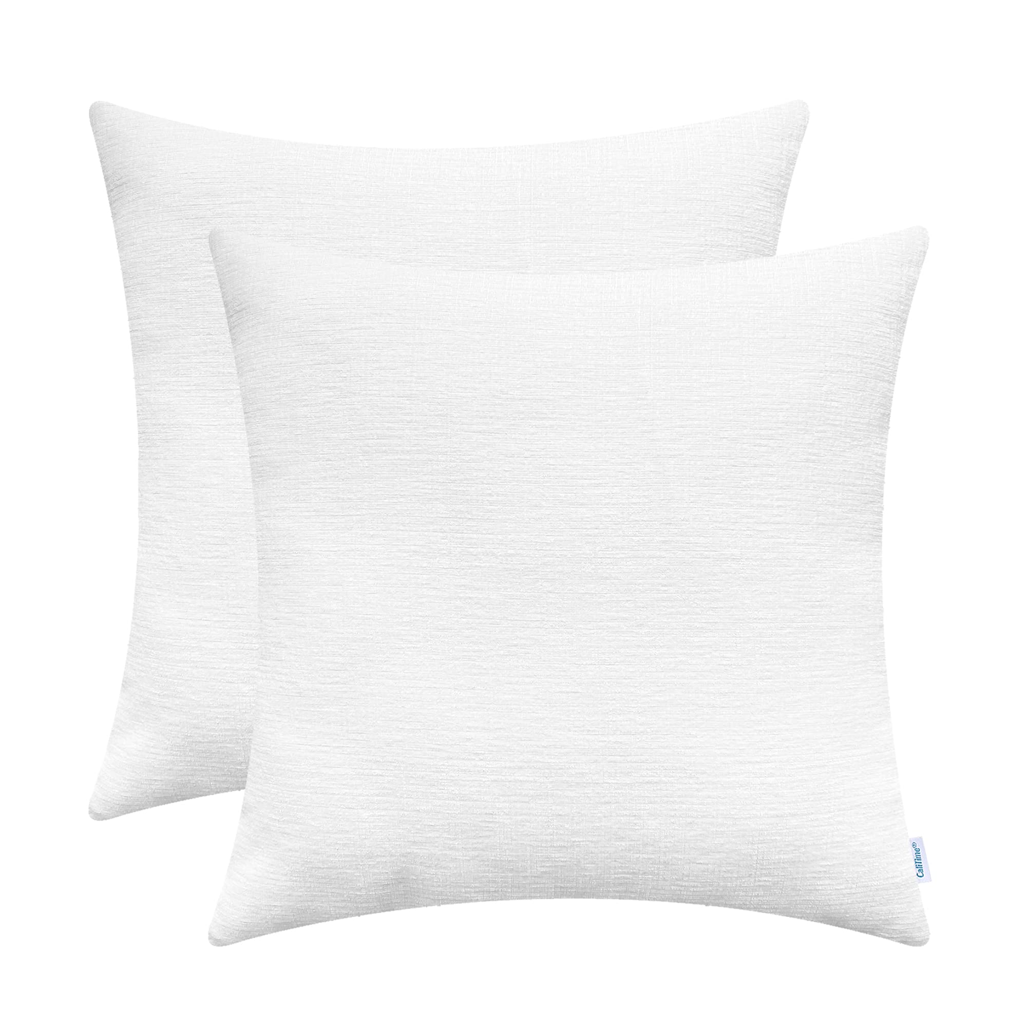 Calitime Pack Of 2 Cozy Throw Pillow Covers Cases For Couch Sofa Home Decoration Solid Dyed Soft Chenille 22 X 22 Inches True Wh