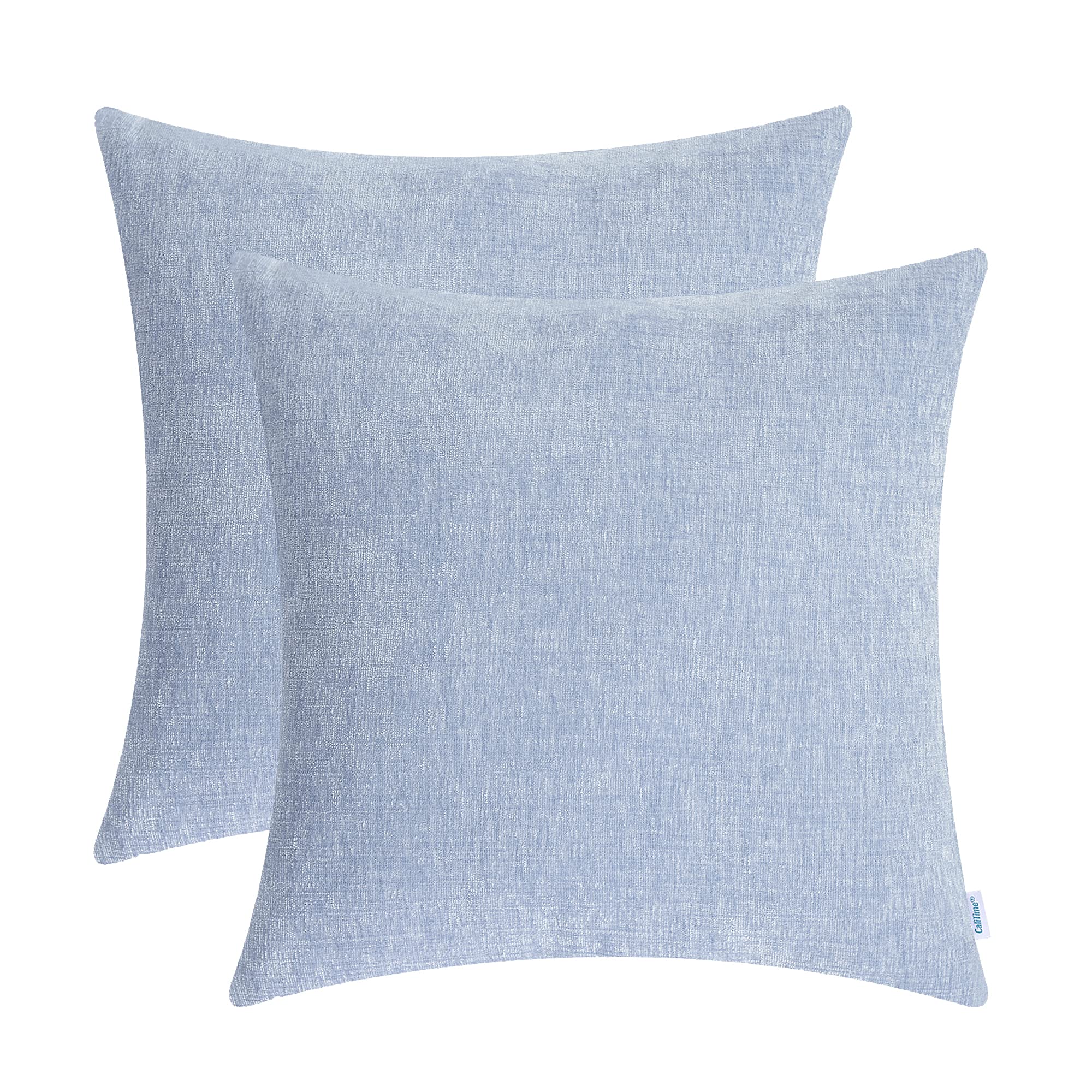 Calitime Pack Of 2 Cozy Throw Pillow Covers Cases For Couch Sofa Home Decoration Solid Dyed Soft Chenille 24 X 24 Inches Baby Bl