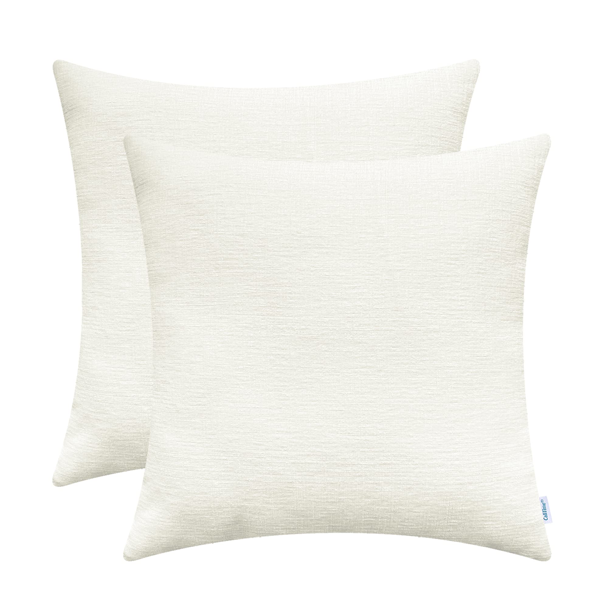 Calitime Pack Of 2 Cozy Throw Pillow Covers Cases For Couch Sofa Home Decoration Solid Dyed Soft Chenille 24 X 24 Inches Cream