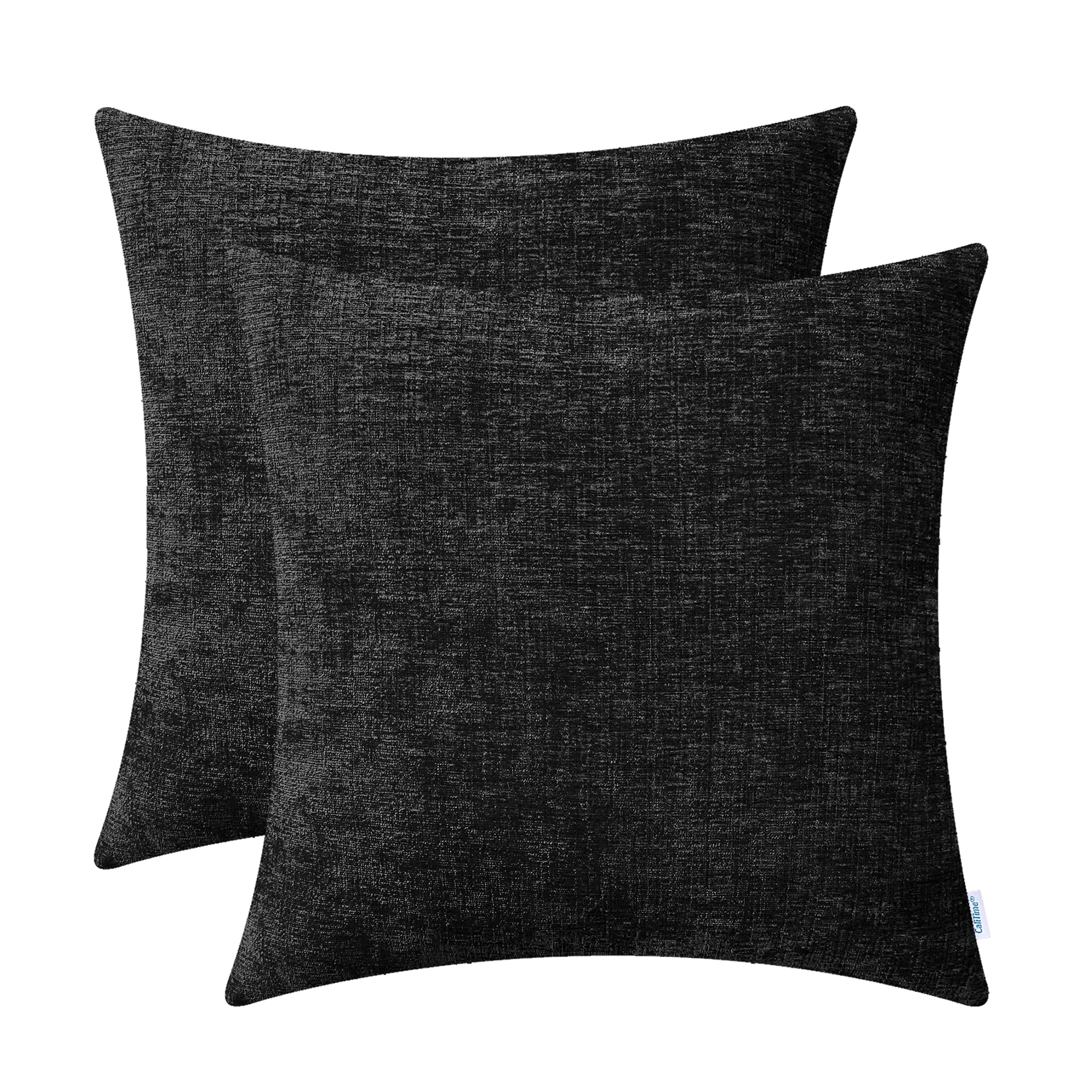 Calitime Pack Of 2 Cozy Throw Pillow Covers Cases For Couch Sofa Home Decoration Solid Dyed Soft Chenille 26 X 26 Inches Black