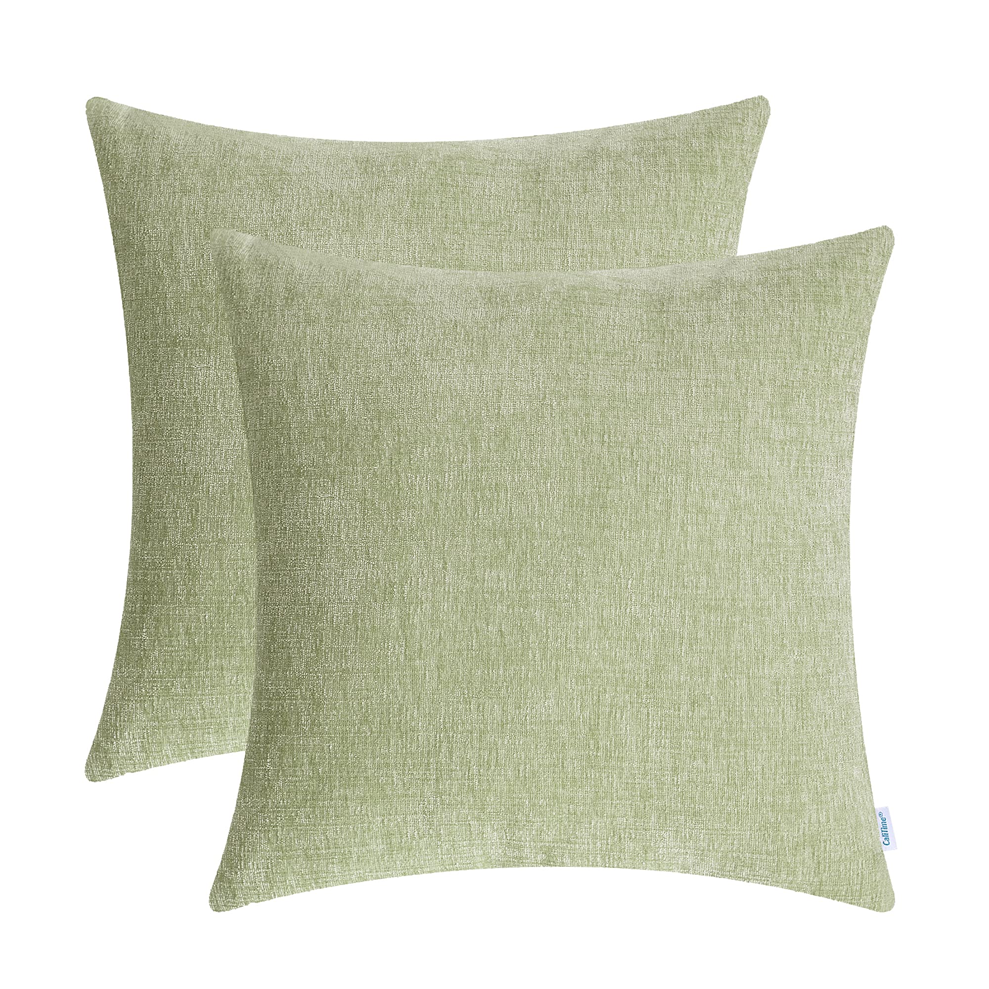 Calitime Pack Of 2 Cozy Throw Pillow Covers Cases For Couch Sofa Home Decoration Solid Dyed Soft Chenille 26 X 26 Inches Sage
