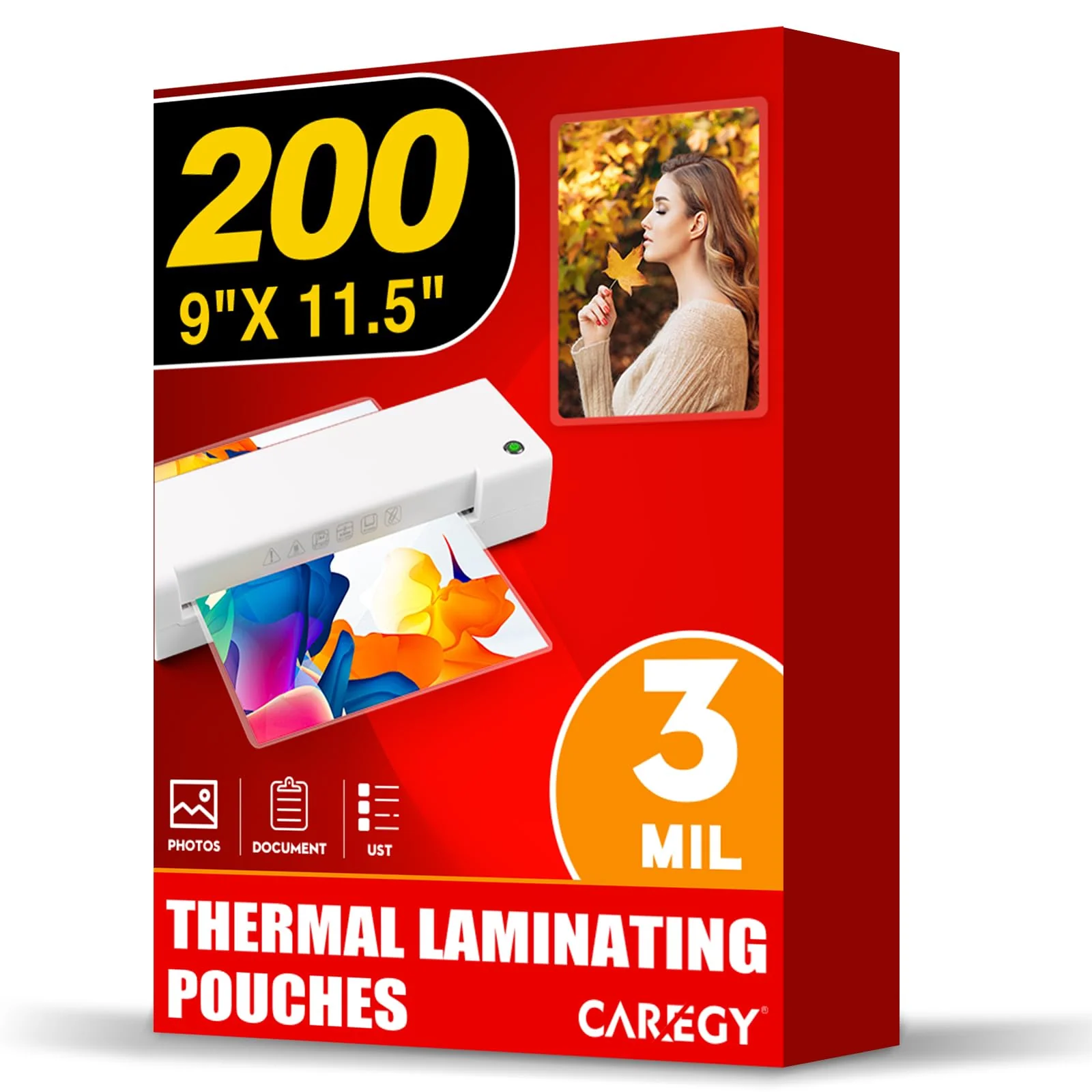 Caregy Thermal Laminating Pouches, 200 Pack Laminating Sheets, 3 Mil, 9 X 11.5 Inches Lamination Sheet Paper For Laminator, Clea