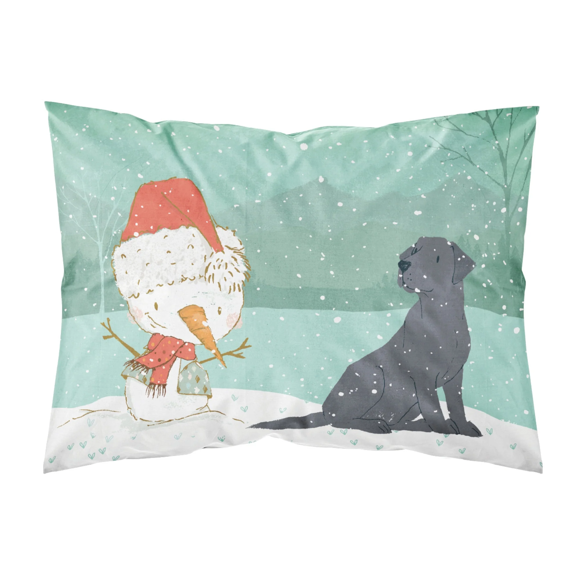 Caroline'S Treasures Snowman Black Labrador Christmas Fabric Standard Pillowcase
