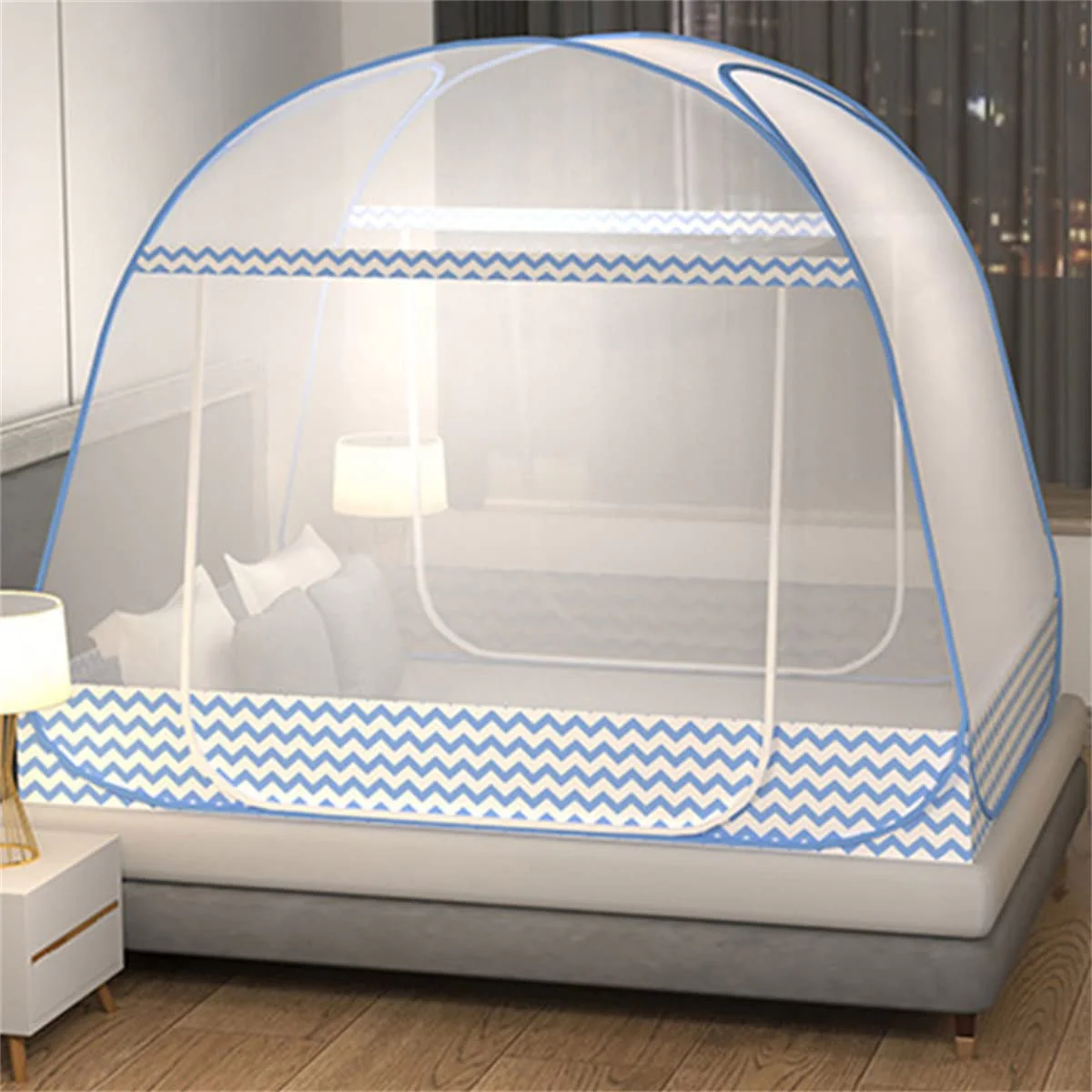 Cdybox Folding Mosquito Net Tent Canopy Curtains For Beds Home Bedroom Decor (Blue, 1.5X2.0M)