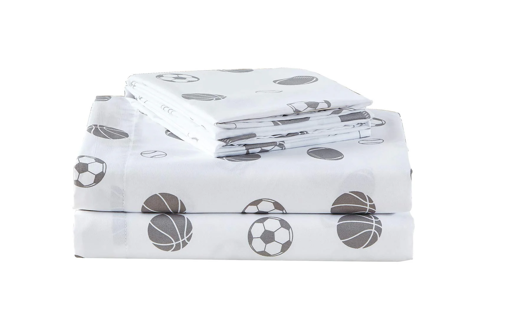 Chezmoi Collection 3-Piece Kids/Teens Sports Sheet Set - Soft Microfiber White Gray Baseball Basketball Football Soccer, Twin Si