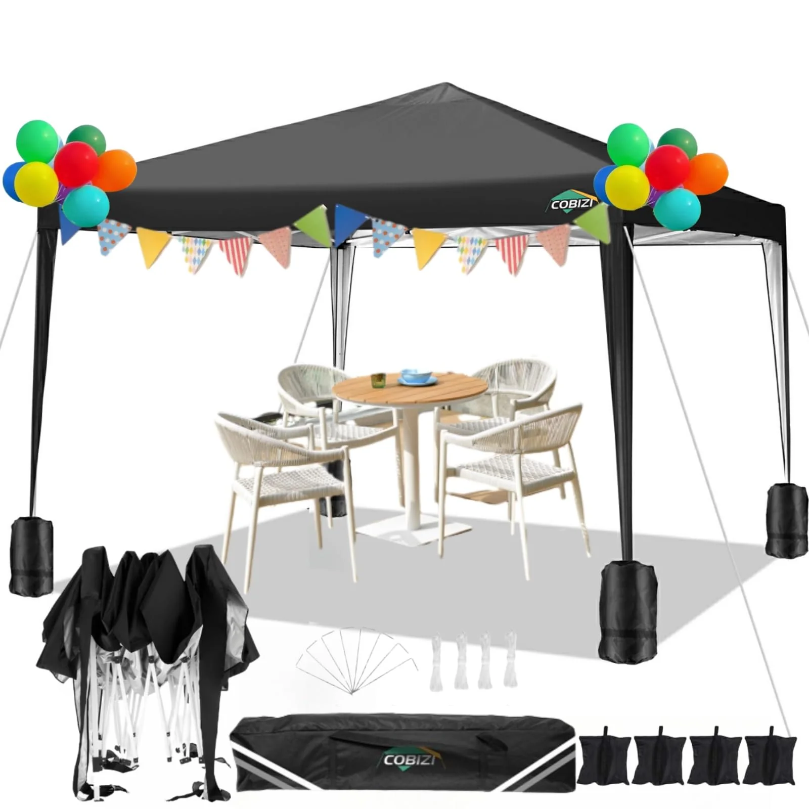 Cobizi 10X10 Pop Up Canopy Tent With 4 Sandbags, Easy Set Up Tent, Instant Outdoor Sun Shelter Canopy With 8 Stakes,4 Ropes&Carr