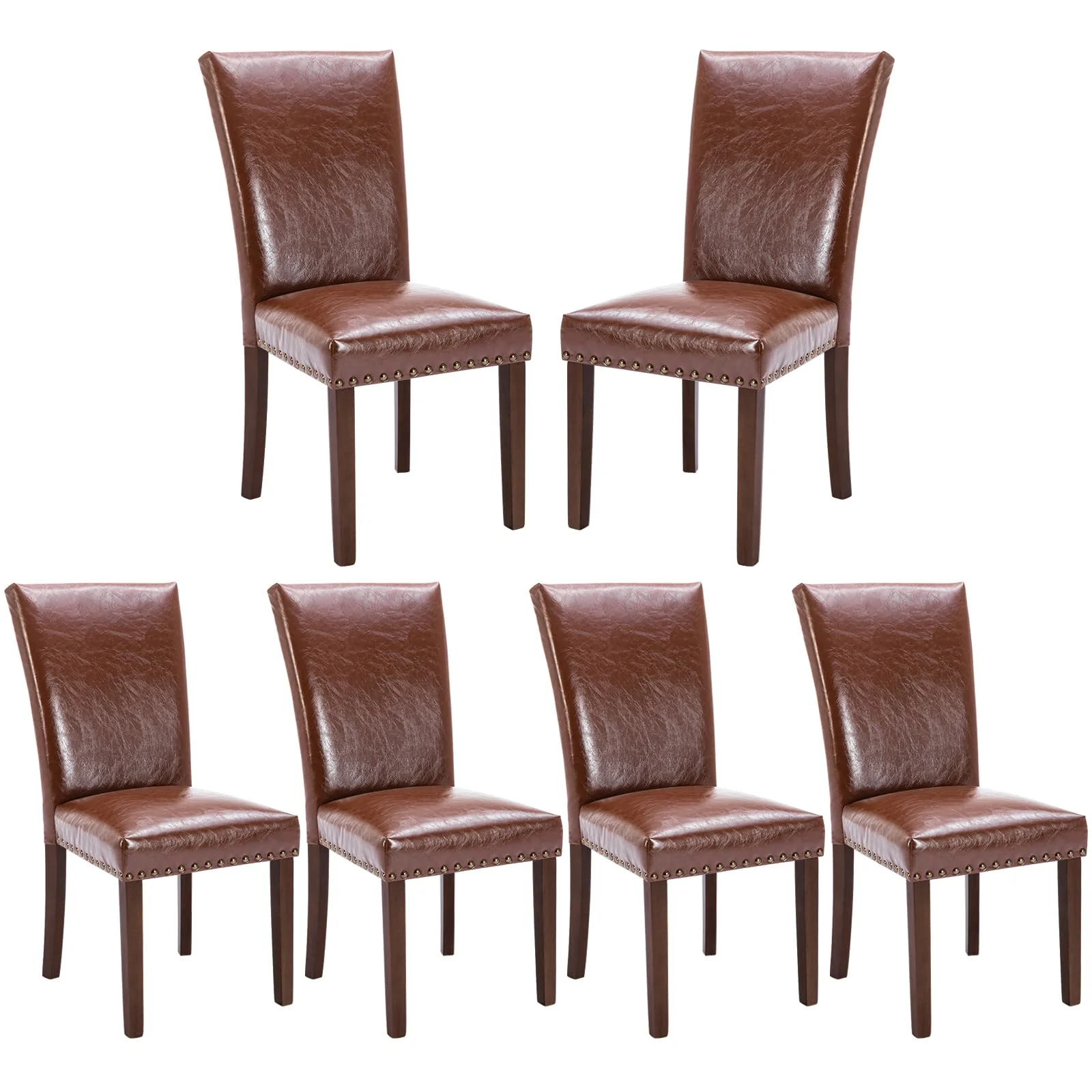 COLAMY Upholstered Parsons Dining Chairs Set of 6, PU Leather Dining Room Kitchen Side Chair with Nailhead Trim and Wood Legs -