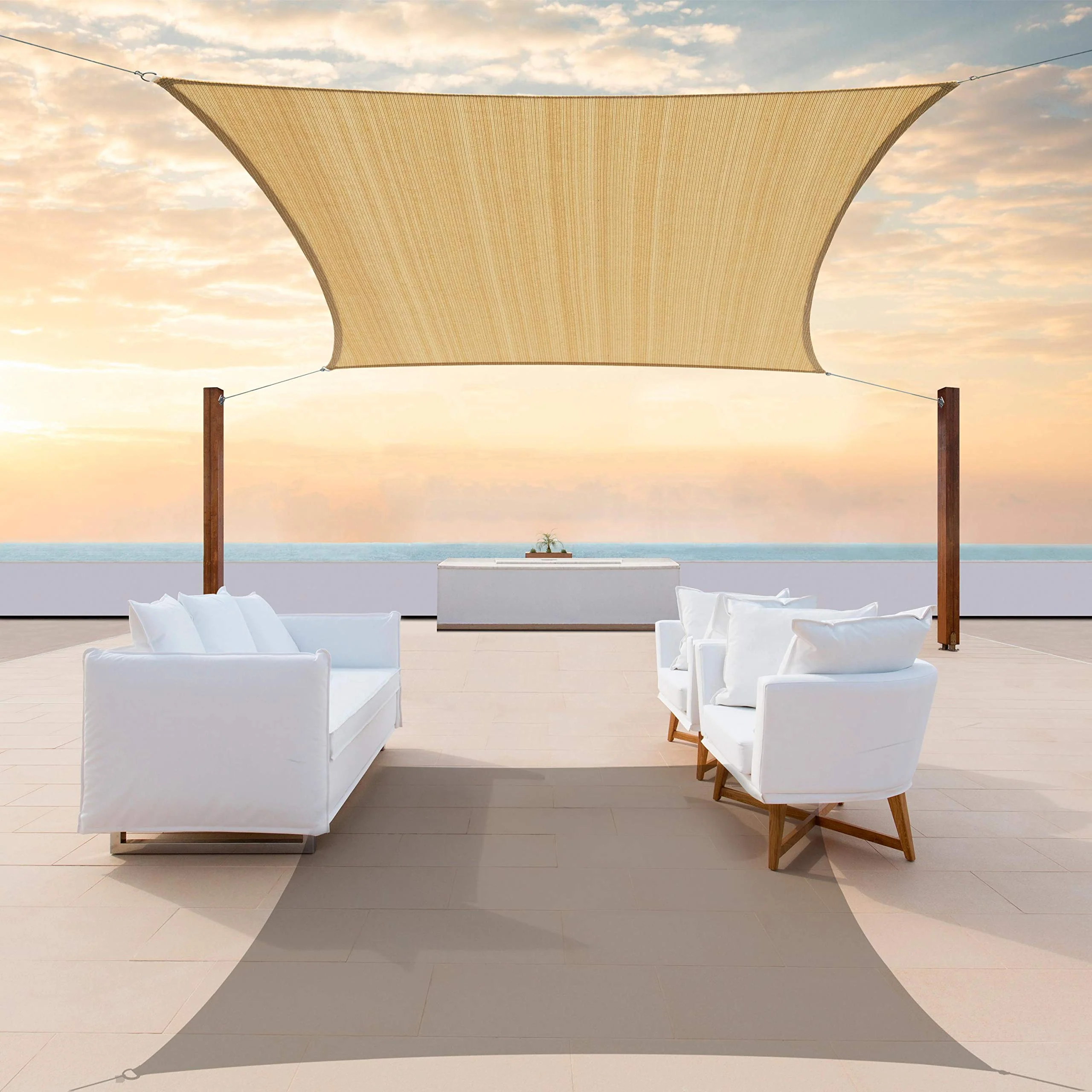 Colourtree 14' X 14' Sand Beige Sun Shade Sail Square Canopy Fabric Cloth Screen, Water Permeable & Uv Block Upf50, Heavy Duty,