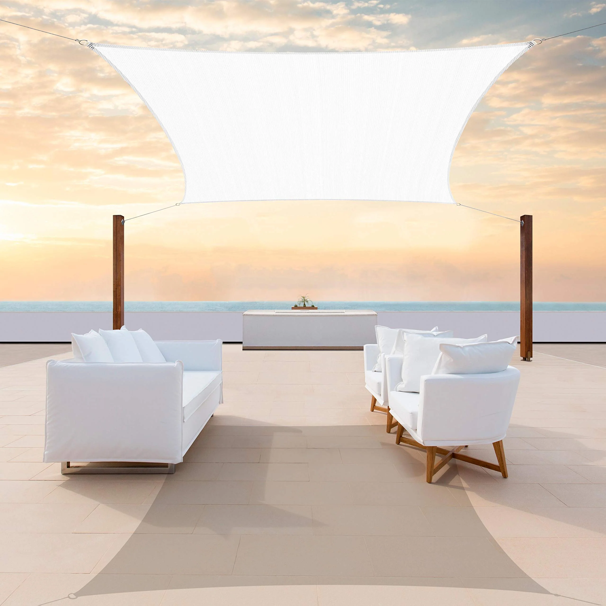 Colourtree 14' X 14' White Sun Shade Sail Square Canopy Fabric Cloth Screen, Water Permeable & Uv Block Upf50, Heavy Duty, Carpo