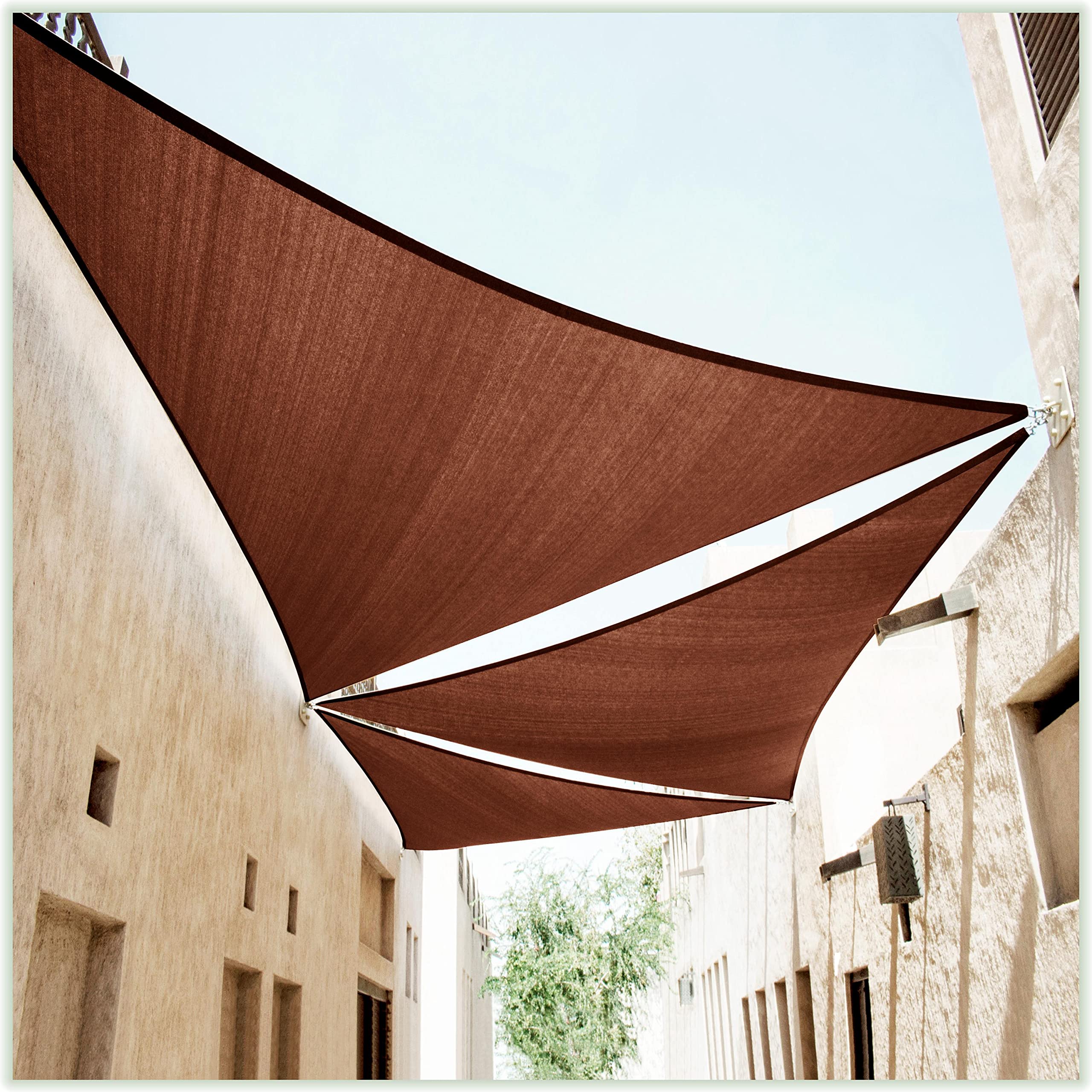 Colourtree 16' X 16' X 16' Brown Sun Shade Sail Triangle Canopy Awning Shelter Fabric Cloth Screen - Uv Block Uv Resistant Heavy