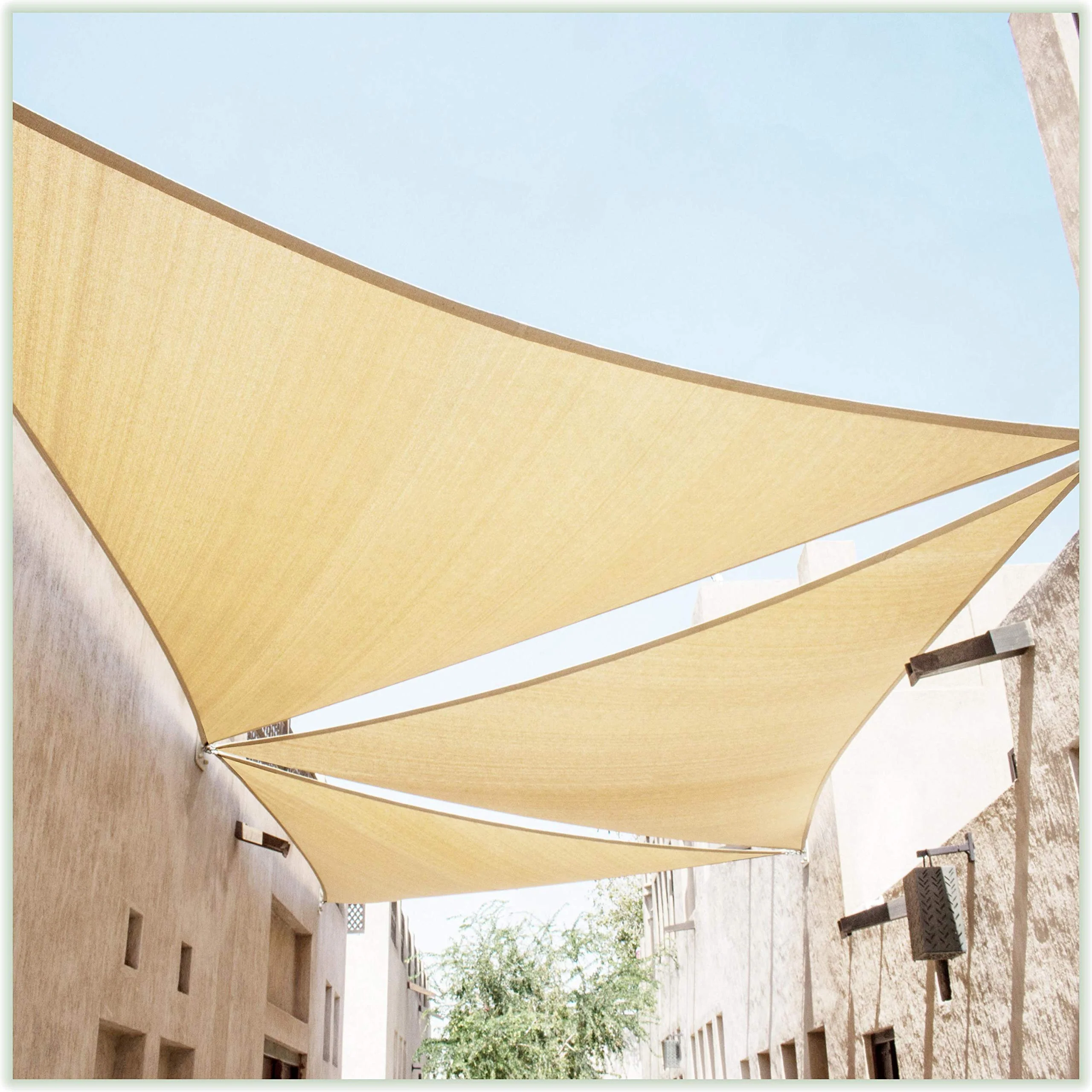 Colourtree 20' X 20' X 20' Beige Triangle Tapt20 Sun Shade Sail Canopy Mesh Fabric Uv Block Upf50 - Commercial Heavy Duty - 190