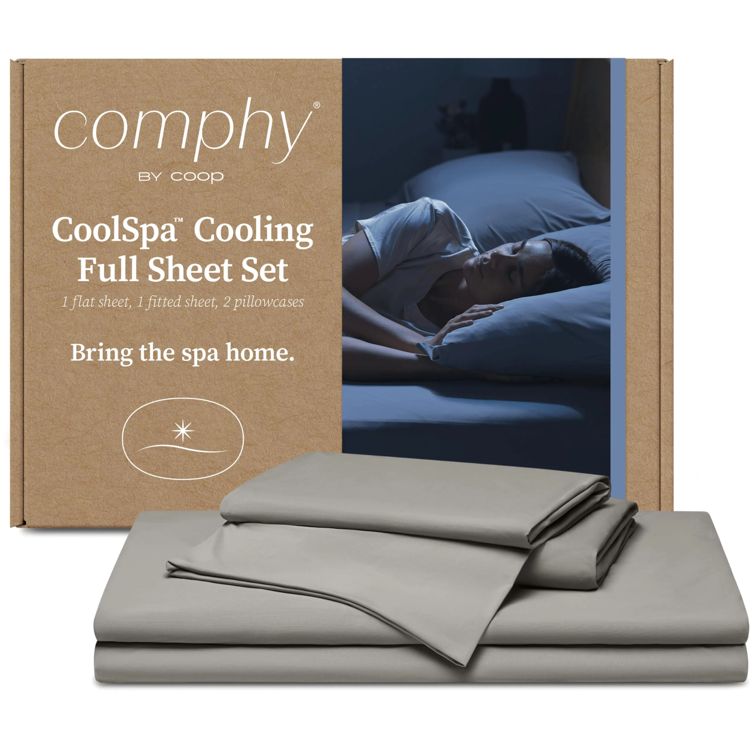 Coop Home Goods Comphy Coolspa Cooling Bed Sheets, 4 Piece Full Sheet Set, Dove Grey Breathable Cooling And Super Soft, Luxury S