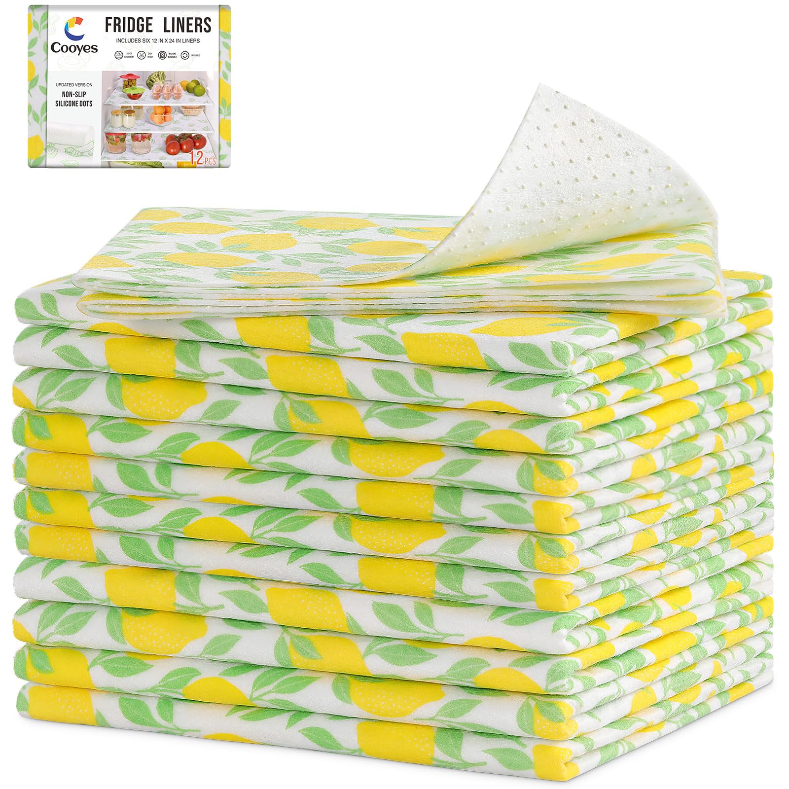 Cooyes 12 Pack Polyester Shelf Liners for Kitchen Cabinets, 17.7 36, Non-Slip Refrigerator Liners Machine Washable, Refrigera