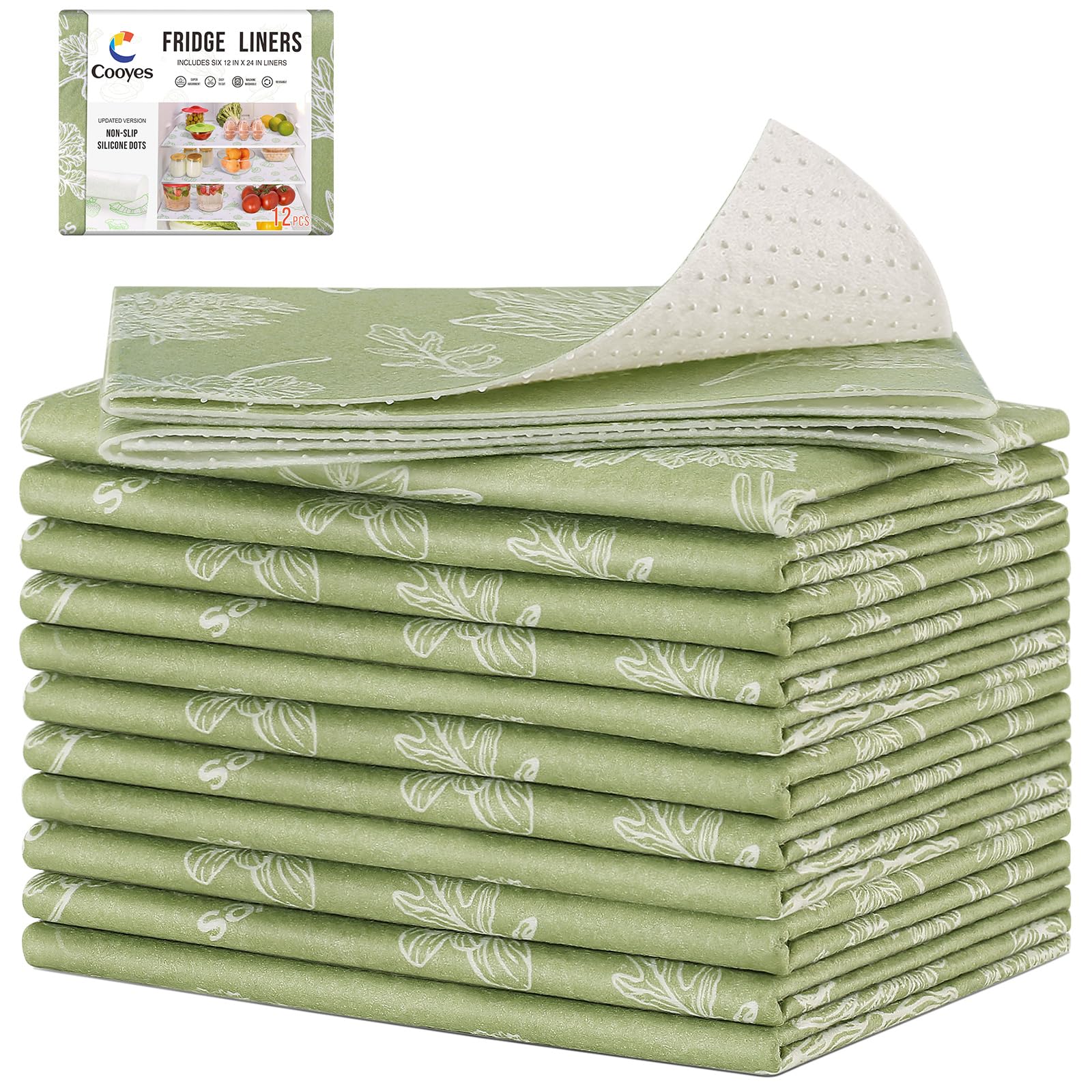Cooyes Large Refrigerator Liners for Shelves, 12 Pack, 17.7 36, Fridge Drawer & Shelf Liners for Kitchen Cabinets Non-Adhesiv