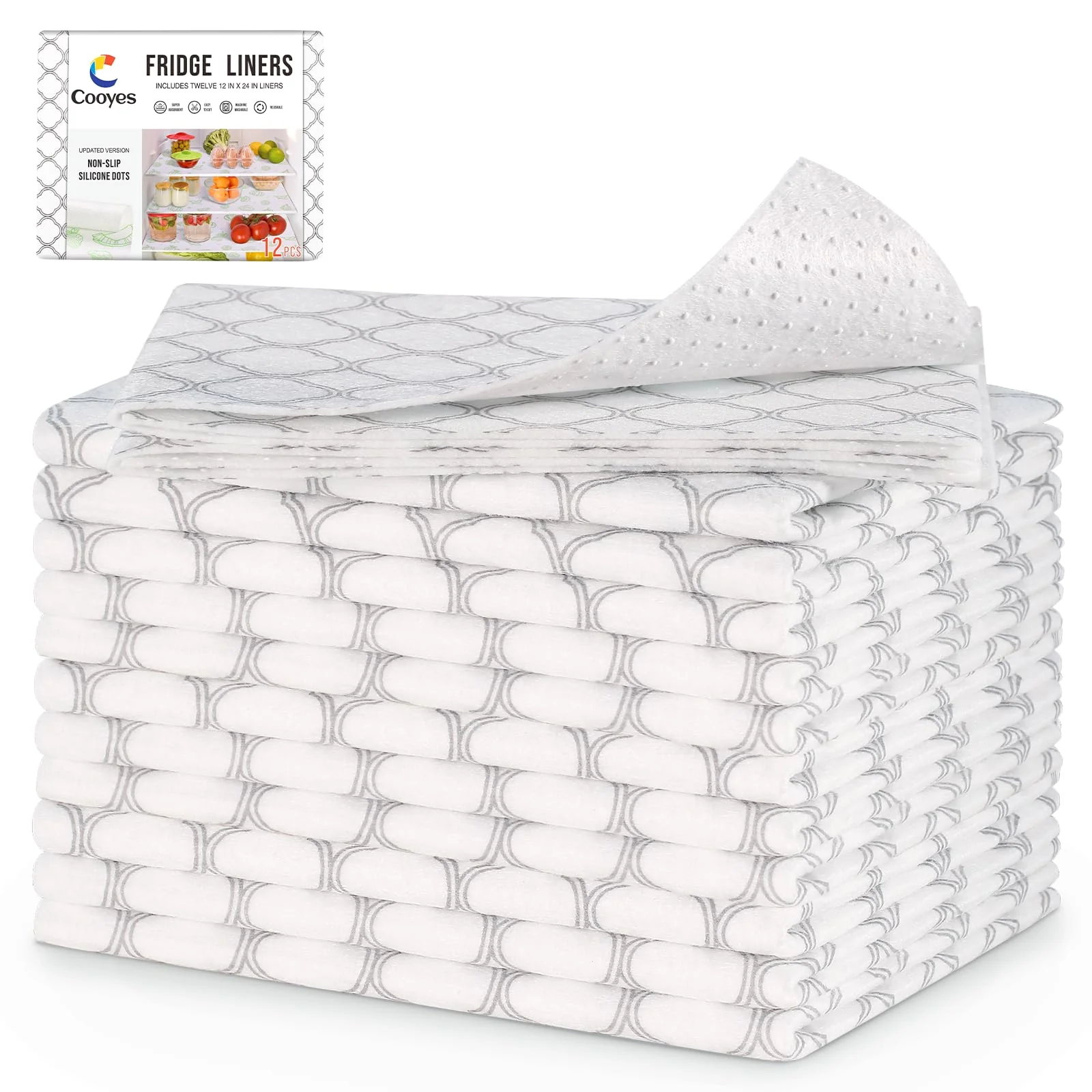 Cooyes Non Slip Refrigerator Liners, 2 in 1 Absorbent Fridge Liners and Fresh Mats Machine Washable, Refrigerator Shelf Mats for