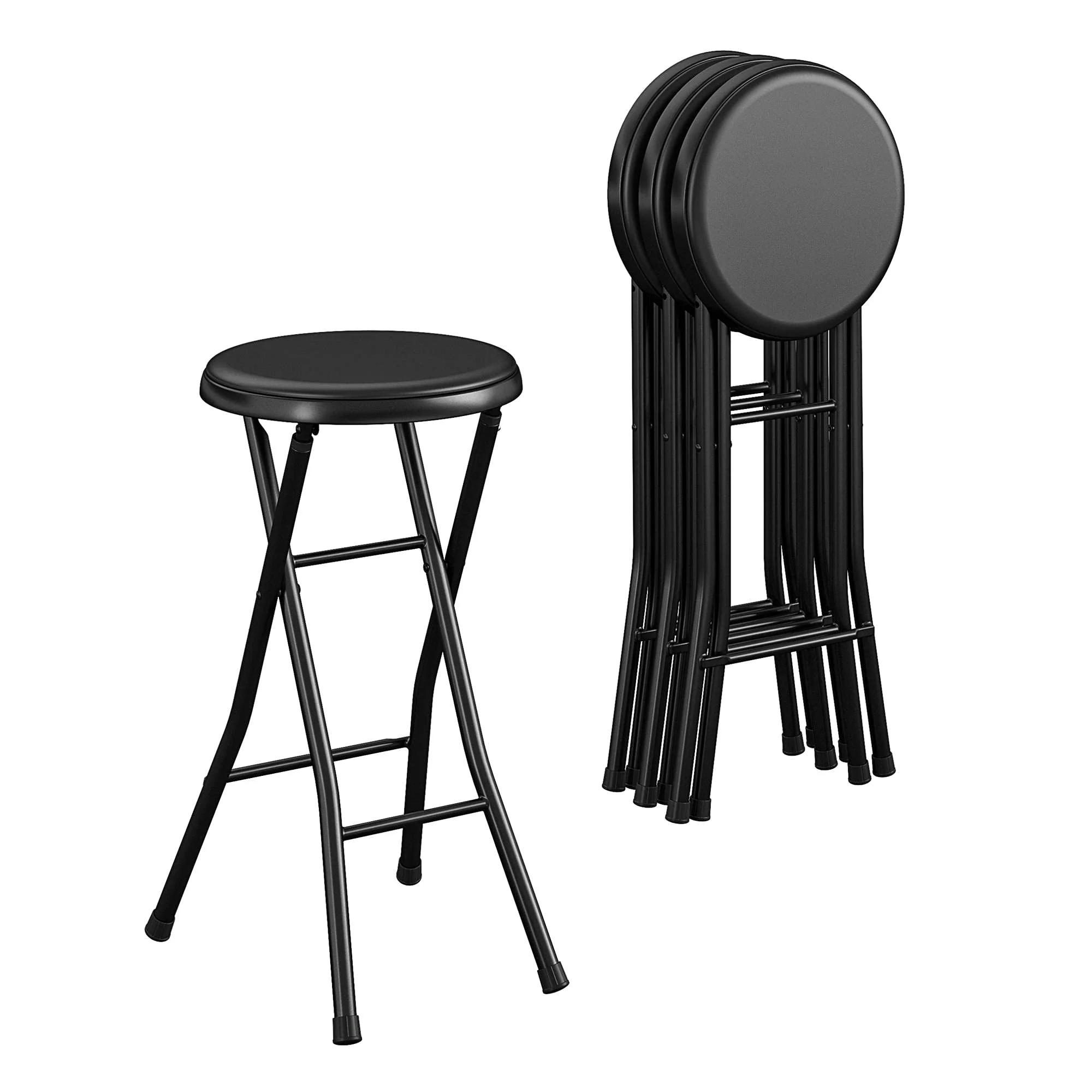 COSCO 24 Vinyl Padded Folding Stool, Multipurpose, Great for Small Spaces, Double Braced, Black, 4-Pack