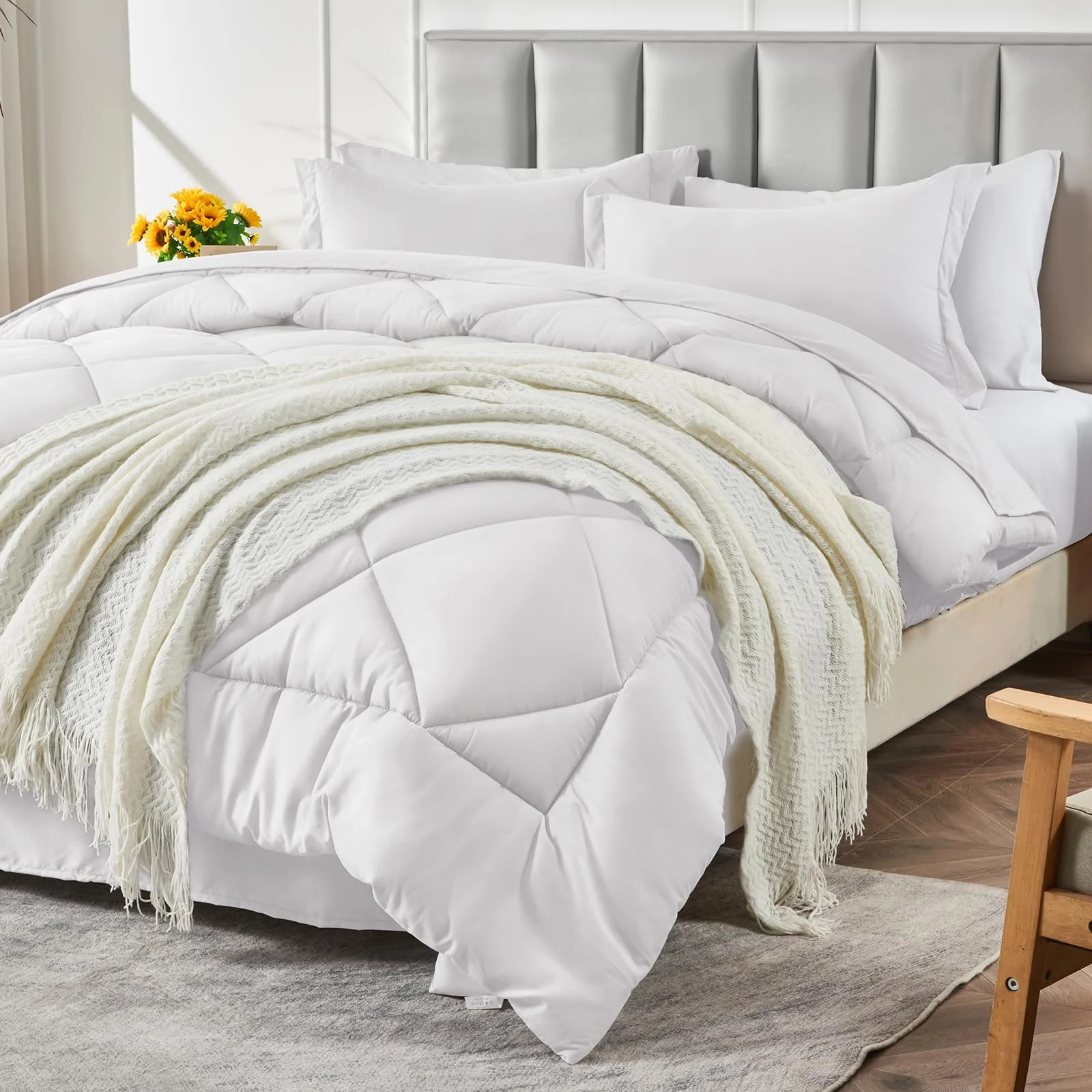 Cozylux Twin Bed In A Bag Comforter Sets With Comforter And Sheets 5-Pieces For Girls And Boys White All Season Bedding Sets Wit