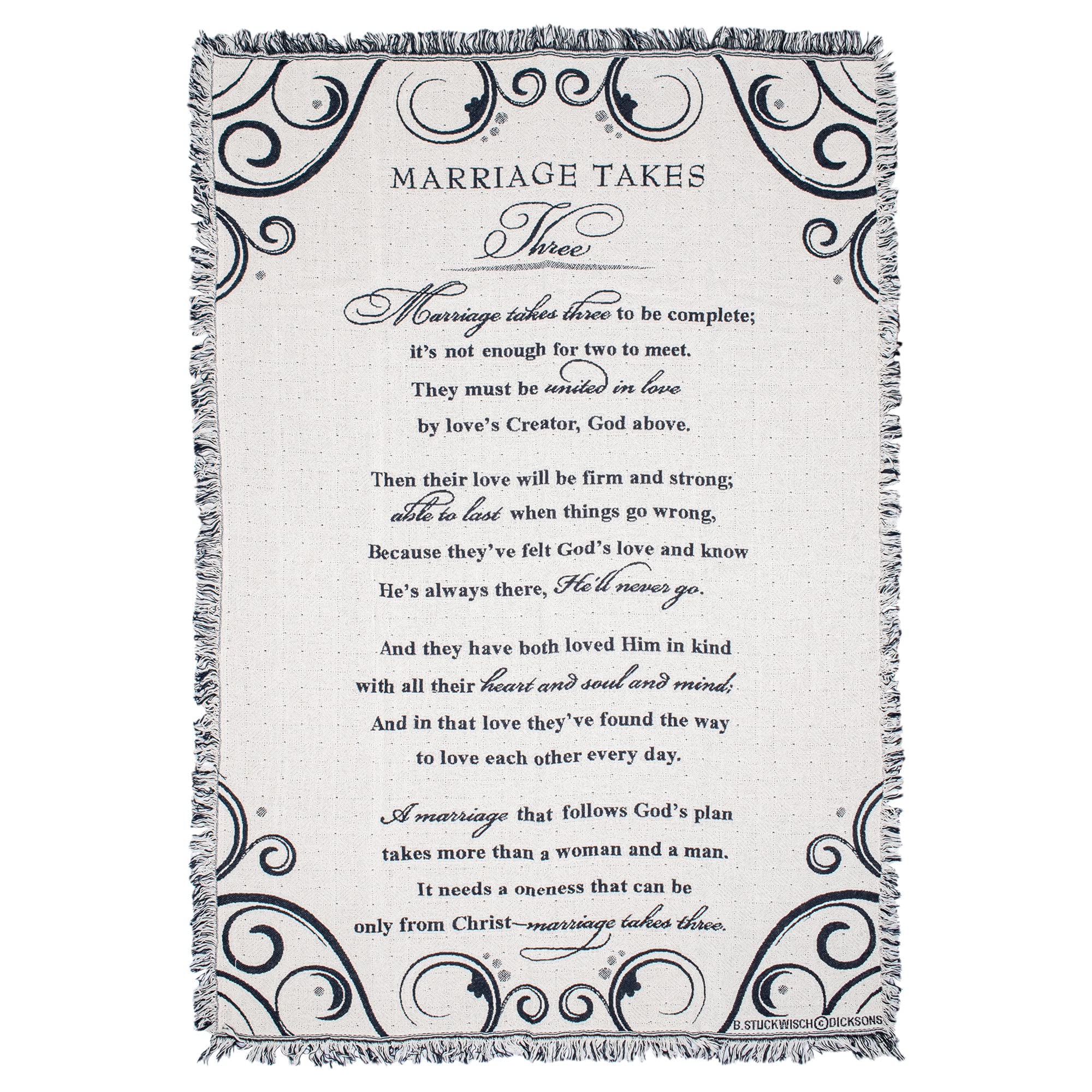 Dicksons Marriage Takes Three Black And White 52 X 68 All Cotton Tapestry Throw Blanket