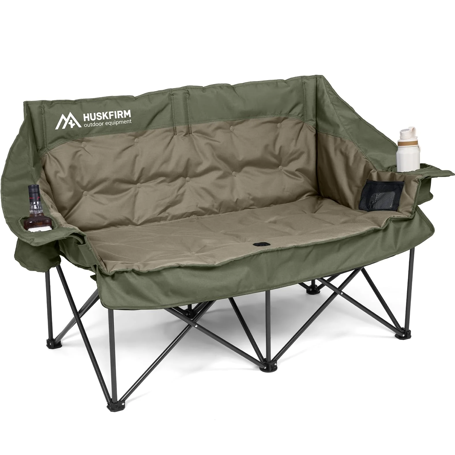Double Camping Chair Oversized Padded Camping Chairs for Adults Folding Loveseat with Cup Holders and Side Pockets Heavy Duty Ou