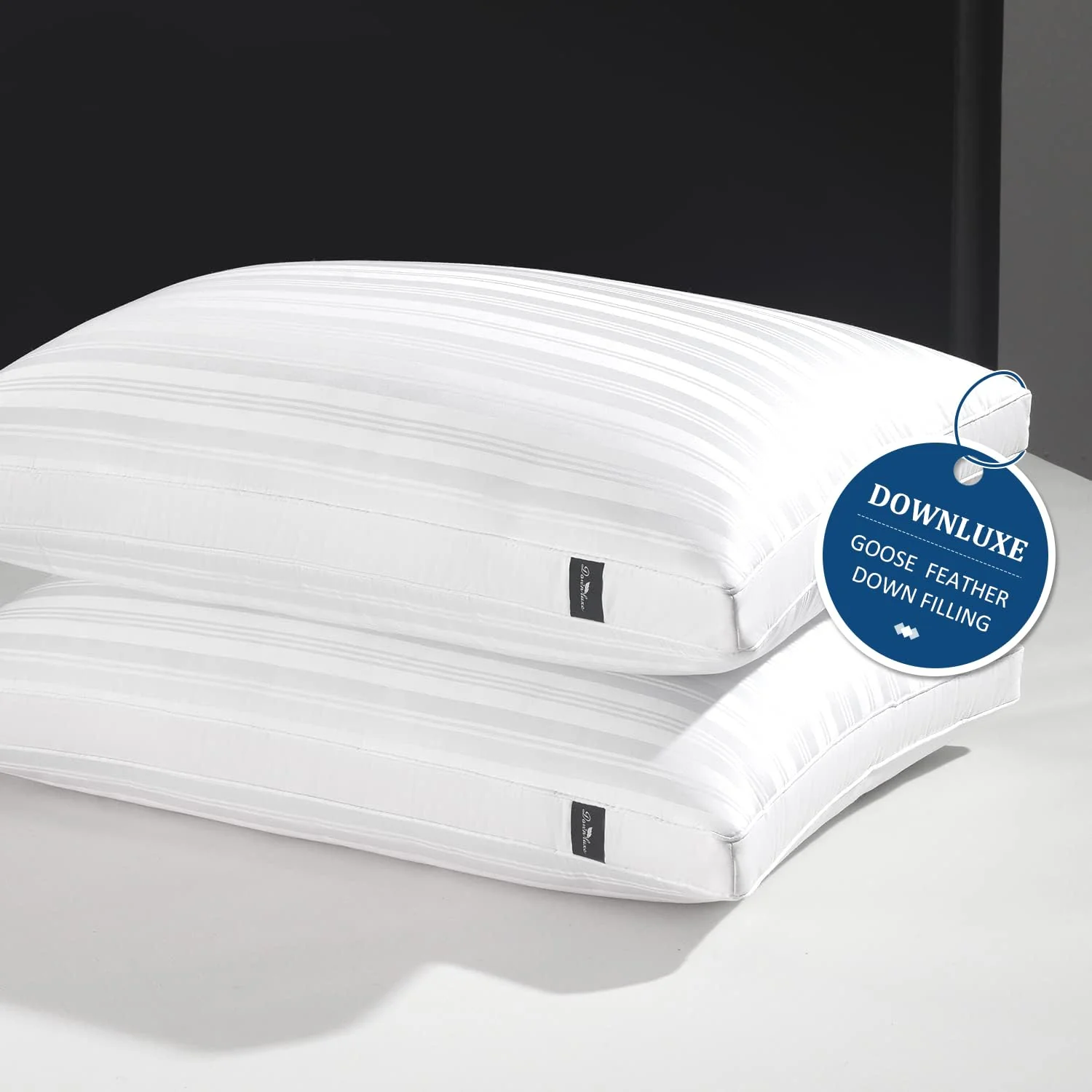 Downluxe Goose Down Pillows - 2 Pack Gusseted Hotel Collection Feather Pillows Set Of 2 For Back, Stomach Or Side Sleepers, King