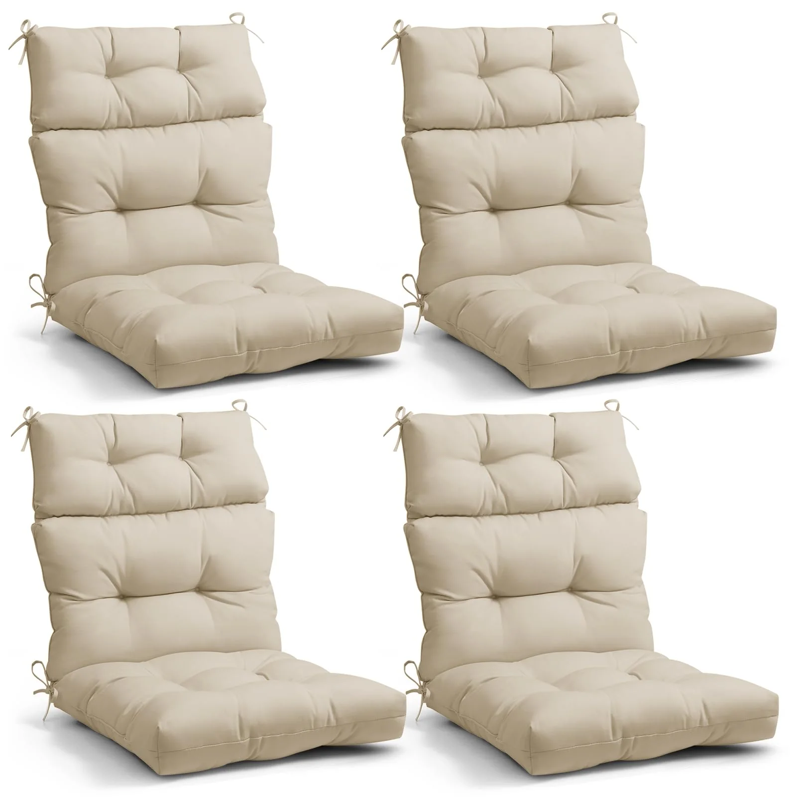 Eagle Peak Tufted Outdoor/Indoor High Back Patio Chair Cushions, Set Of 4, 46' X 22', Beige