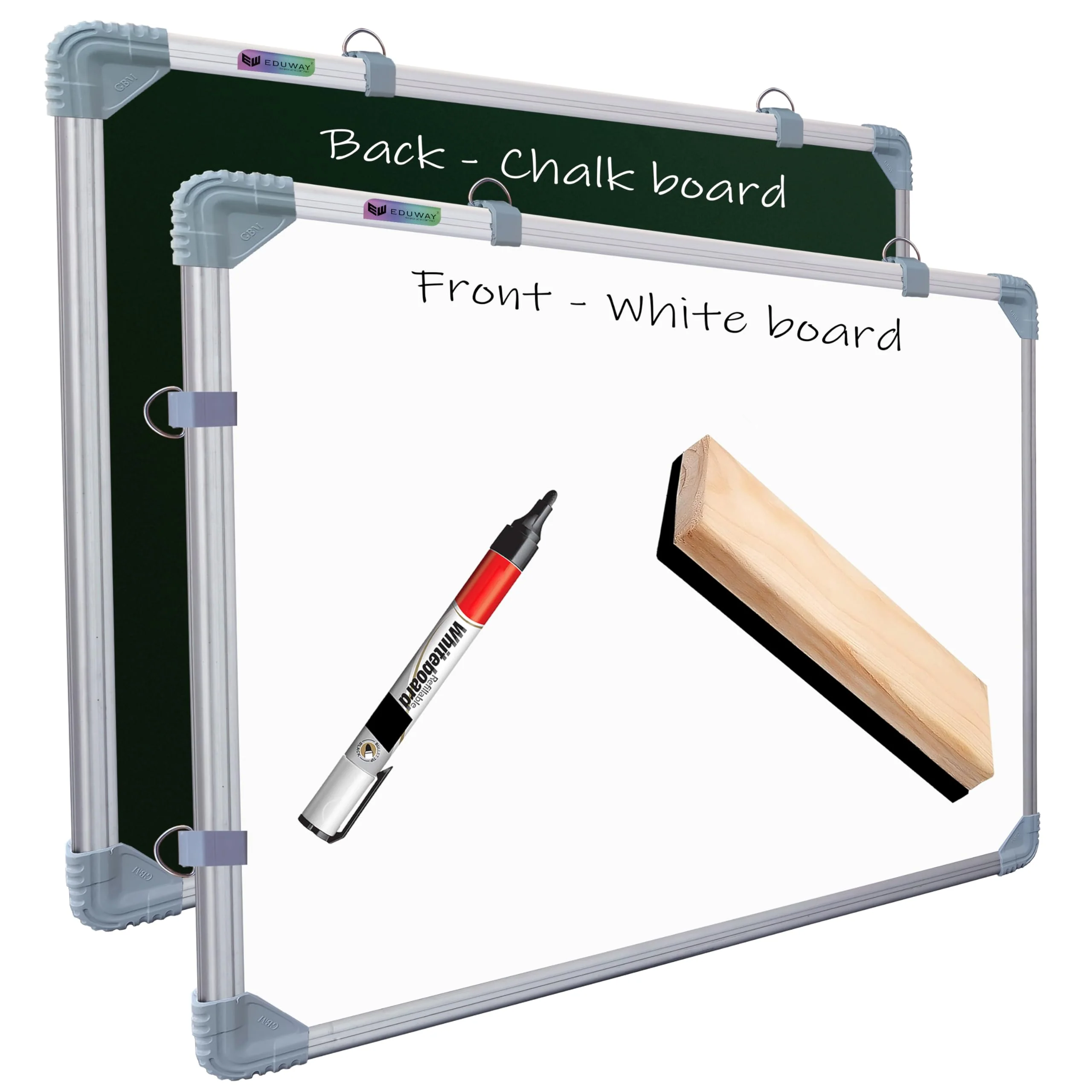 Eduway 2X2 Feet Kunj Non-Magnetic Double-Sided White Board And Chalkboard With 1 Marker And 1 Duster | Ideal Use For Home, Offic