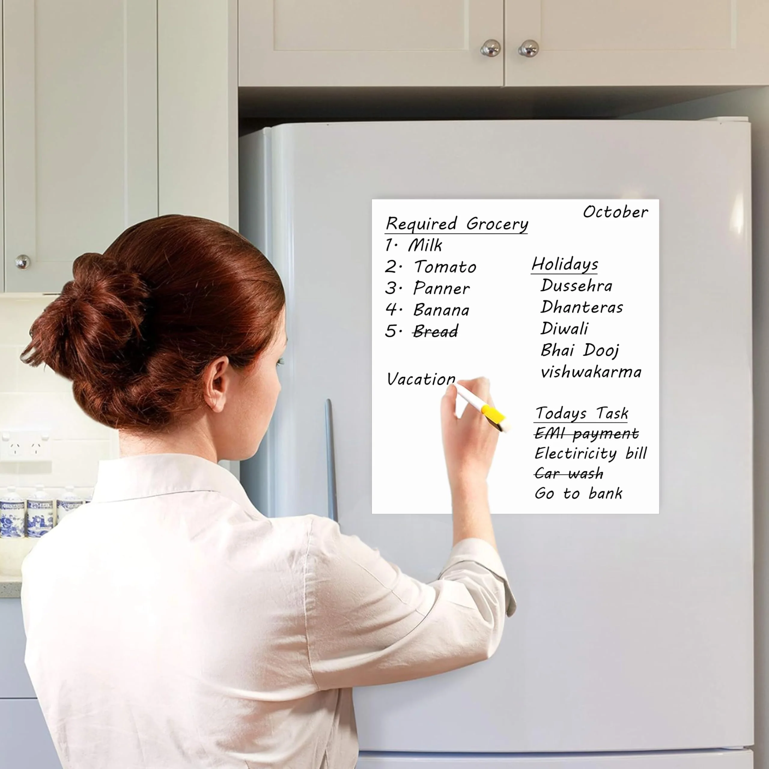Eduway Magnetic Dry Erase White Board Sheet 9X12 Inch With Marker Pen | Whiteboard Sticker Roll For Refrigirator, Fridge, Metal
