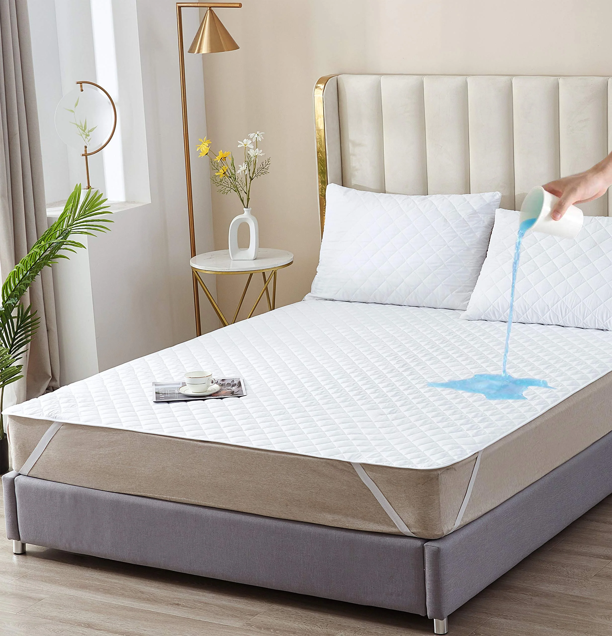 Elif Queen Size Mattress Protector, Waterproof, Quilted Cover Pad With Elastic Band Straps For Kids, Soft&Comfortable, Breathabl